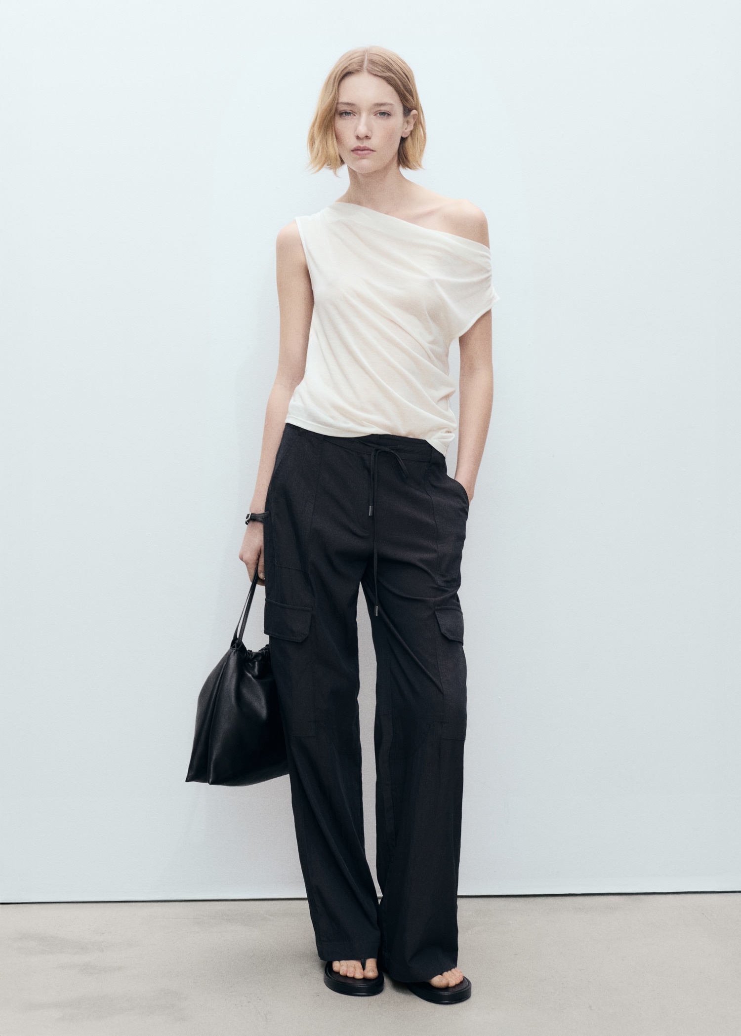 Lyocell top with draped neck - General plane