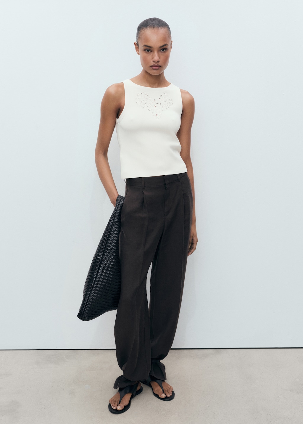 Embroidered top with lace accents