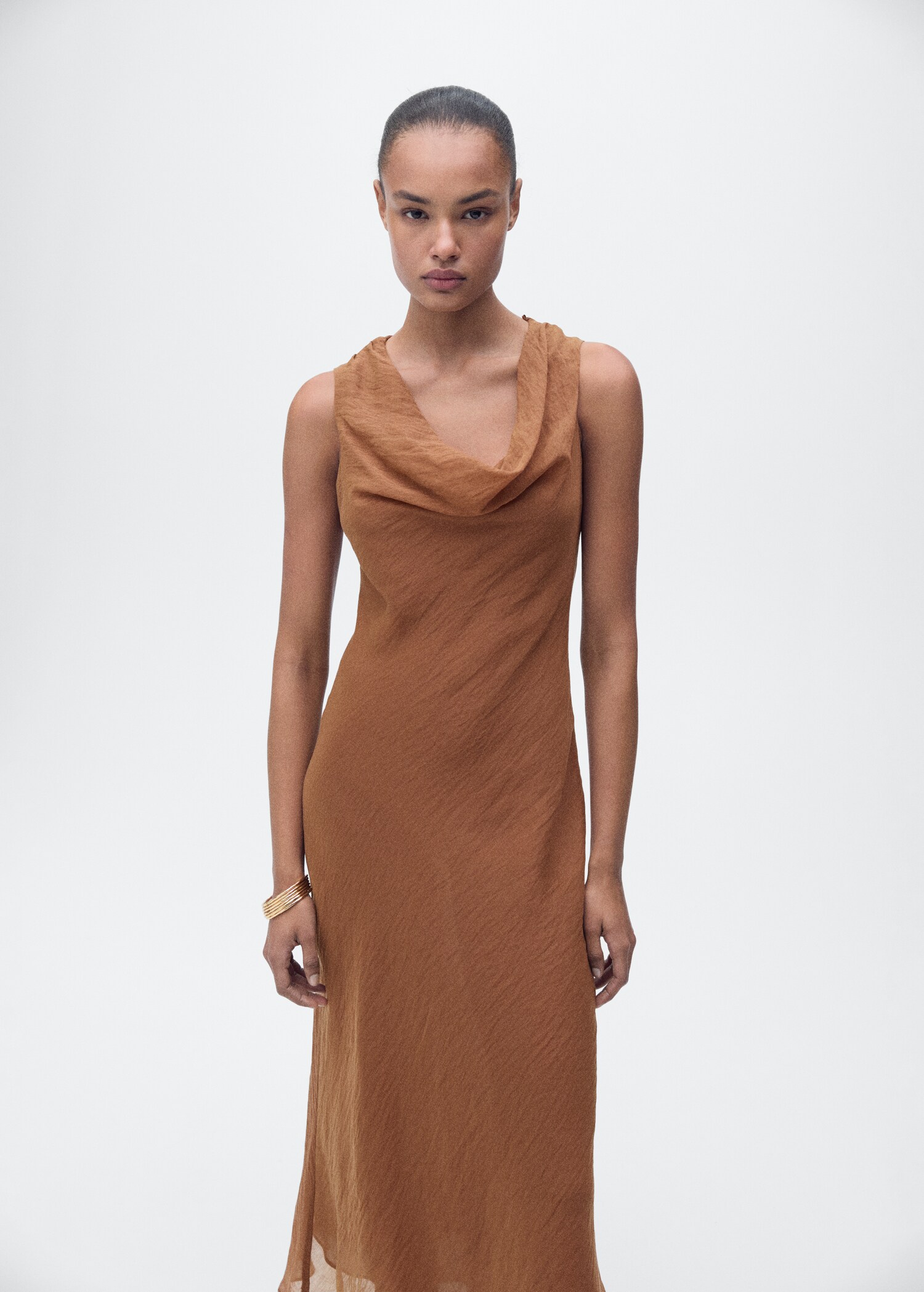 Draped-neck lyocell dress - General plane