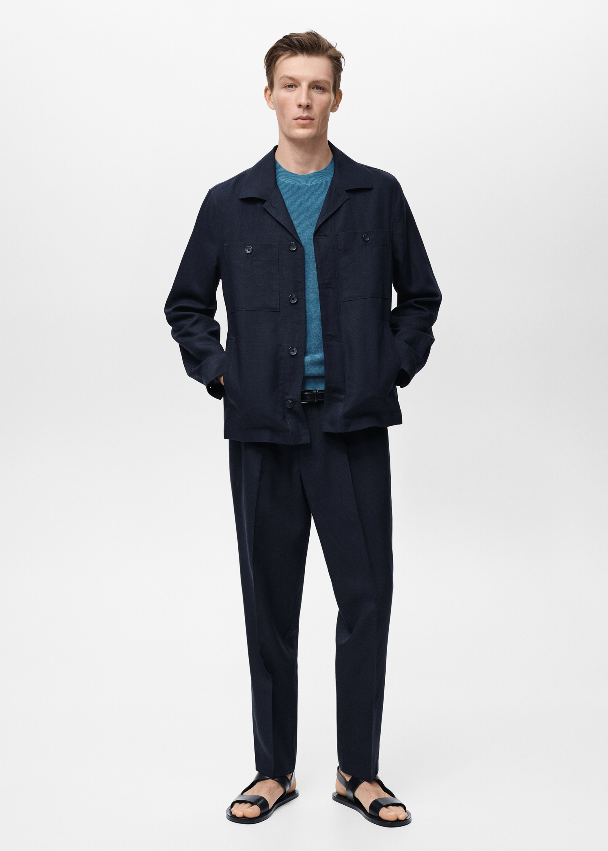 Lyocell linen overshirt with pockets - General plane