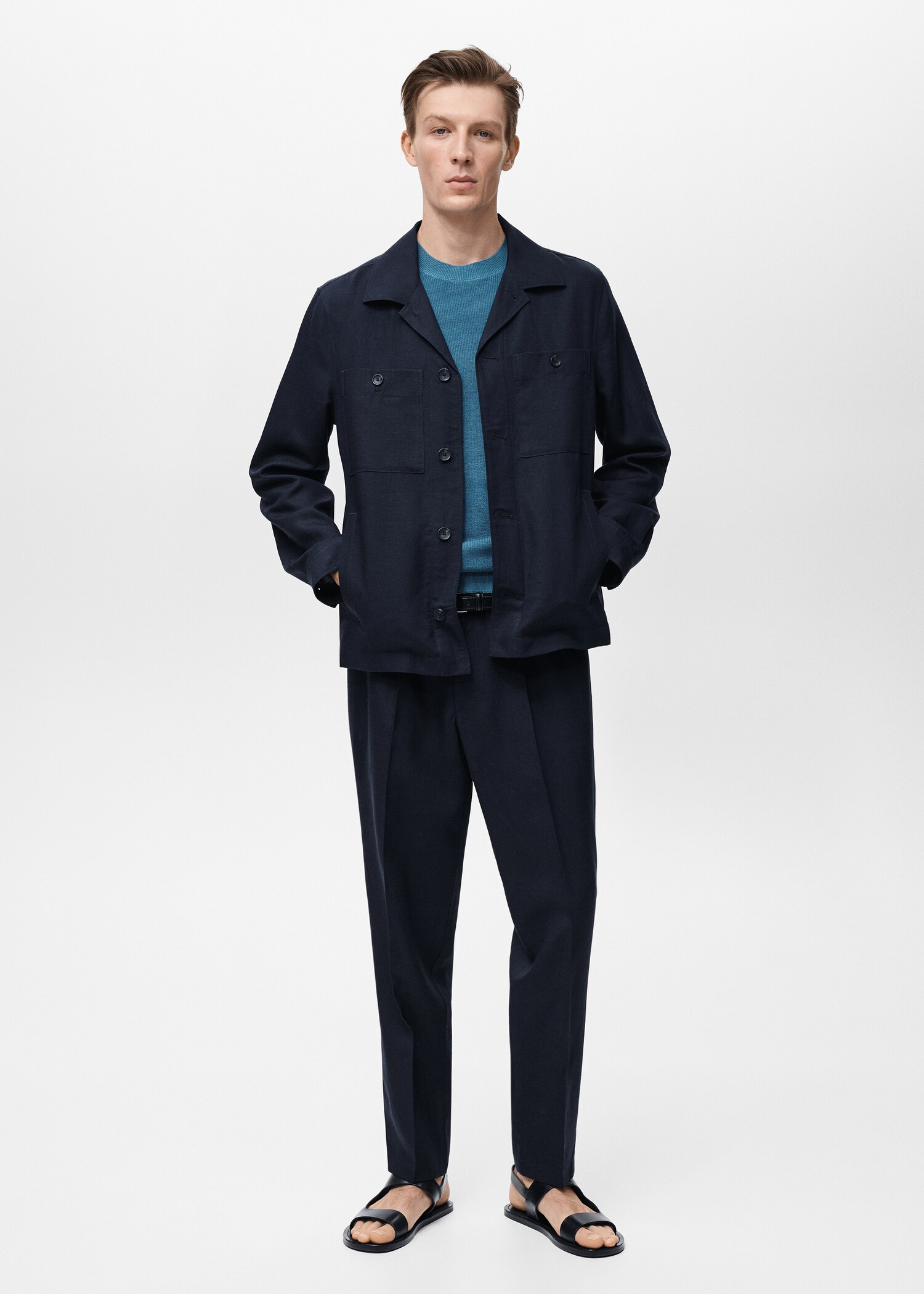 Lyocell linen overshirt with pockets - General plane