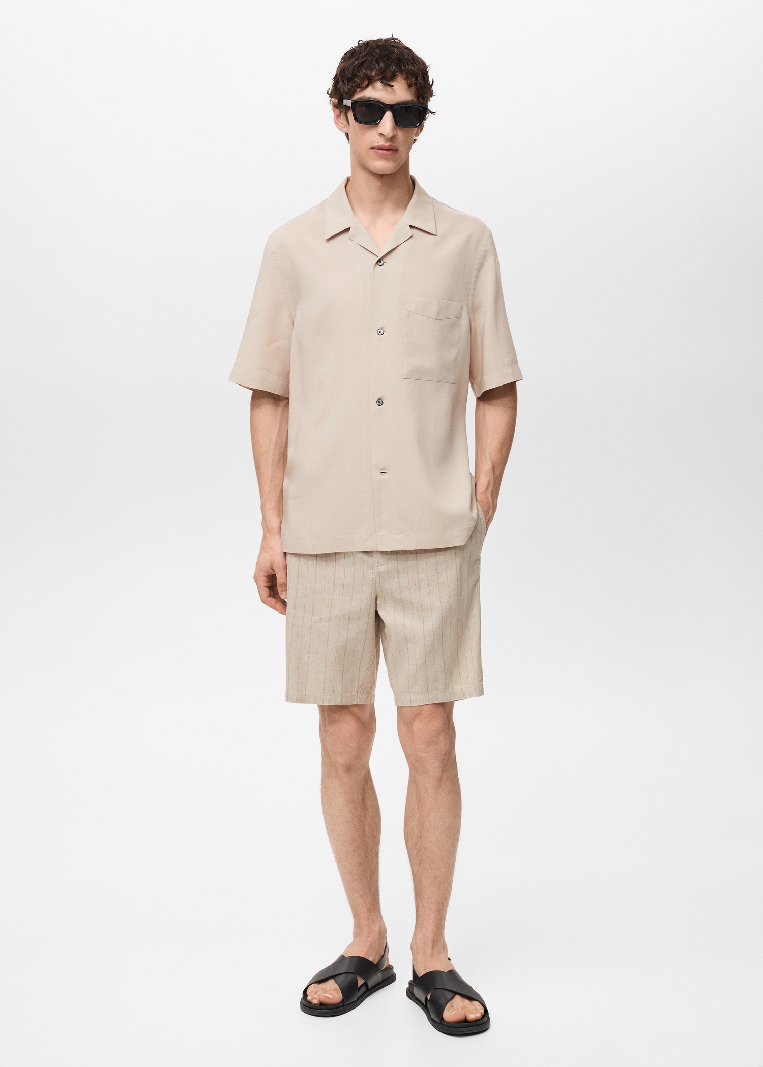 Striped linen-blend Bermuda shorts - General plane