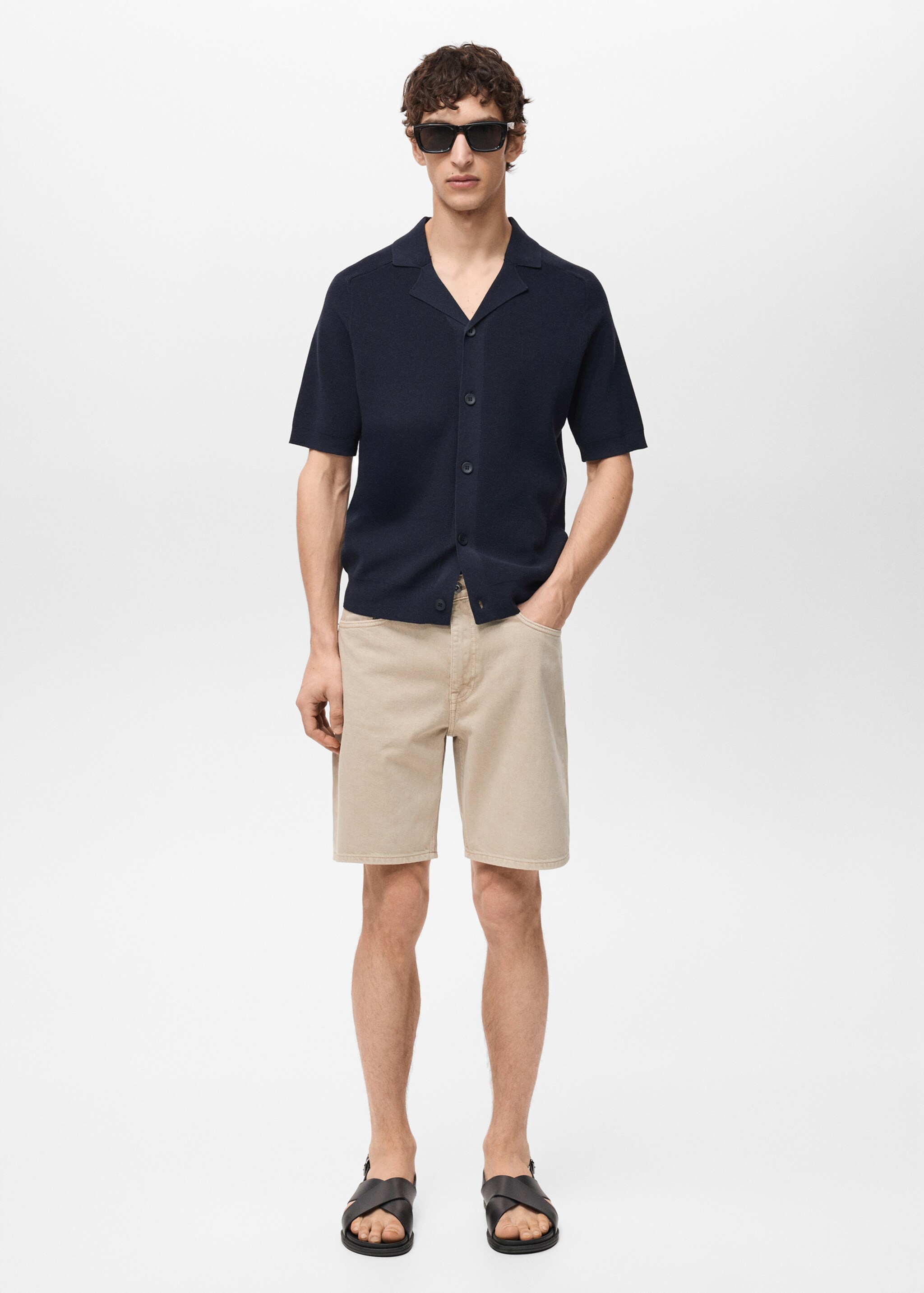 Denim bermuda shorts with washed effect - General plane