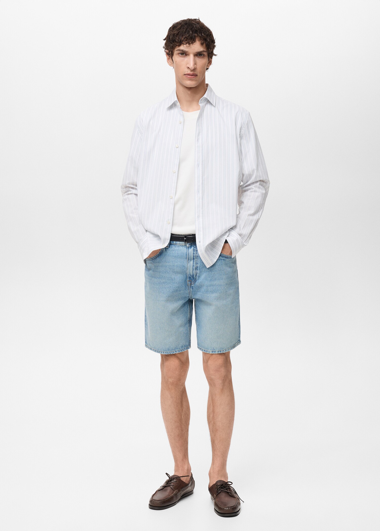 Denim bermuda shorts with washed effect - General plane
