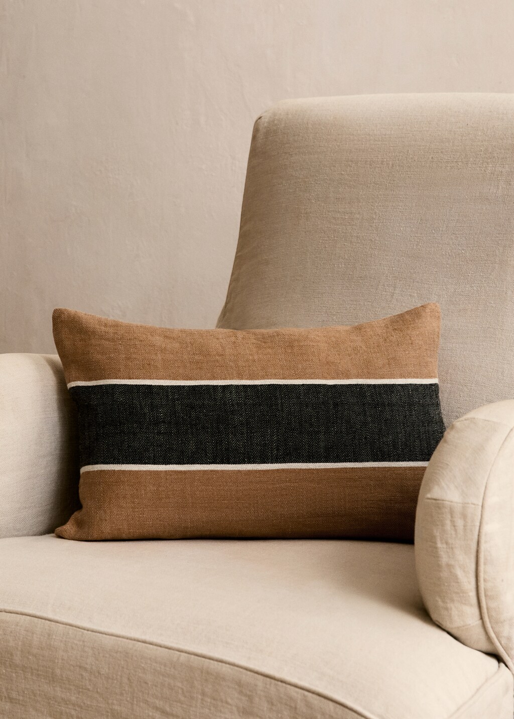 Linen woven striped cushion cover 30x50 cm
