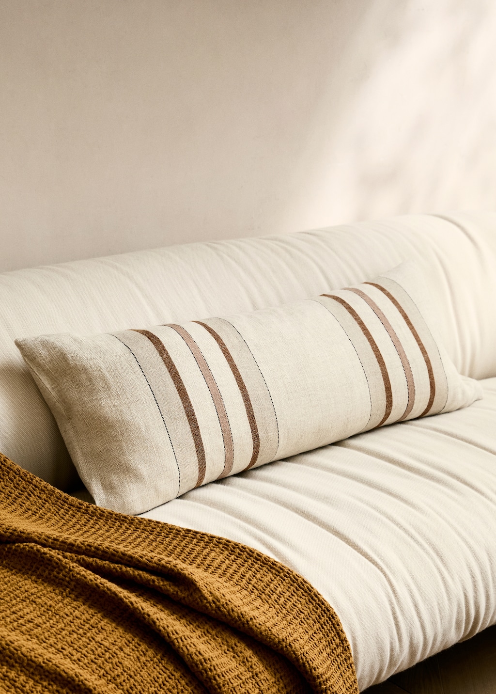 Linen cushion cover with woven stripes 35x90 cm