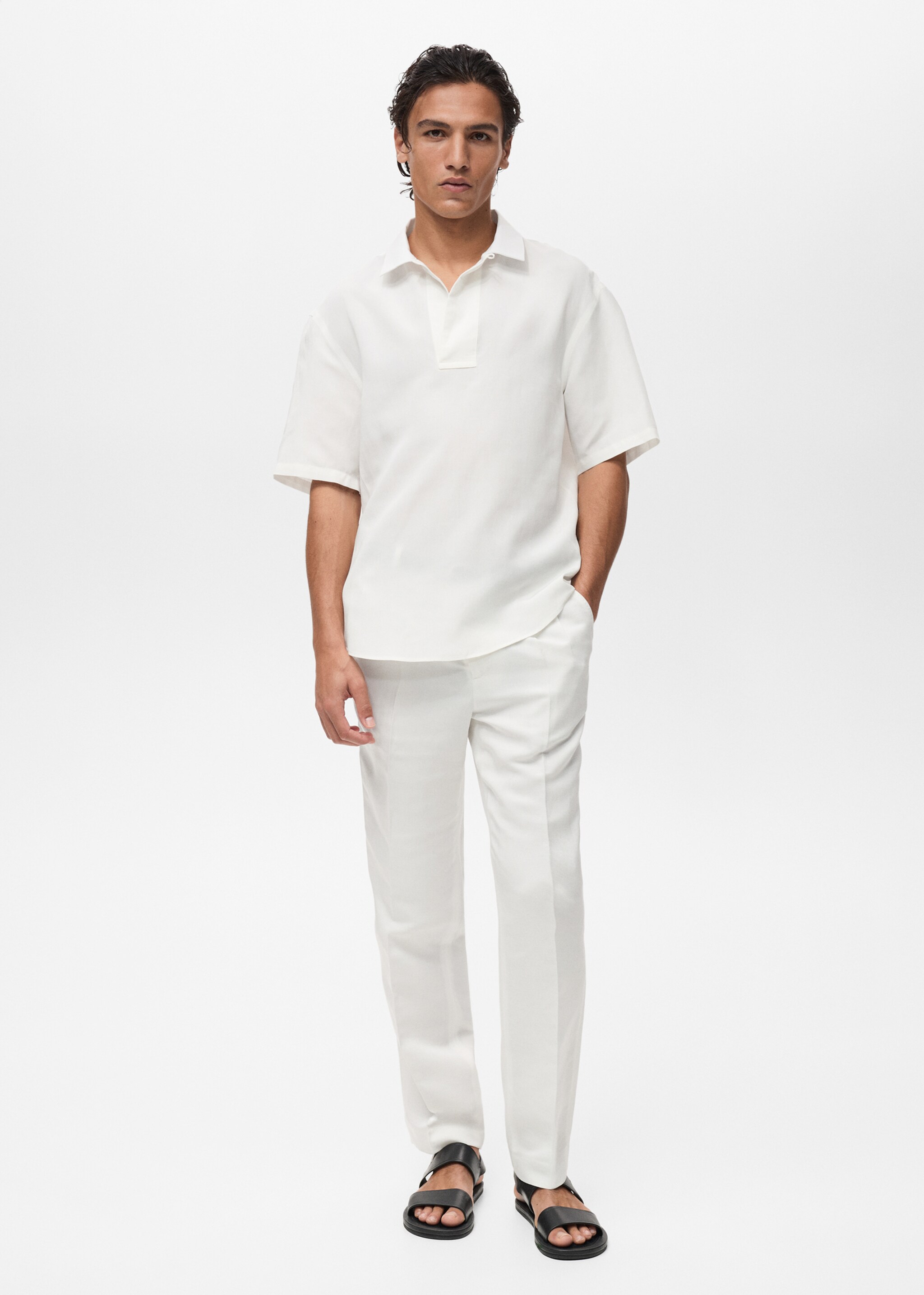 Regular-Fit-Poloshirt aus Lyocell und Leinen - Allgemeine Ansicht