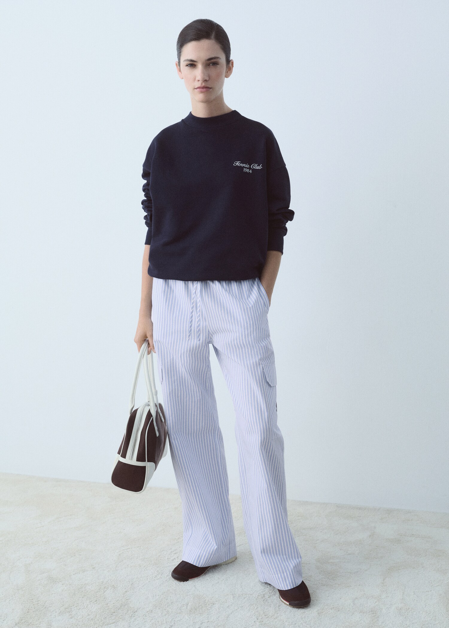 Striped poplin pants with pockets - General plane