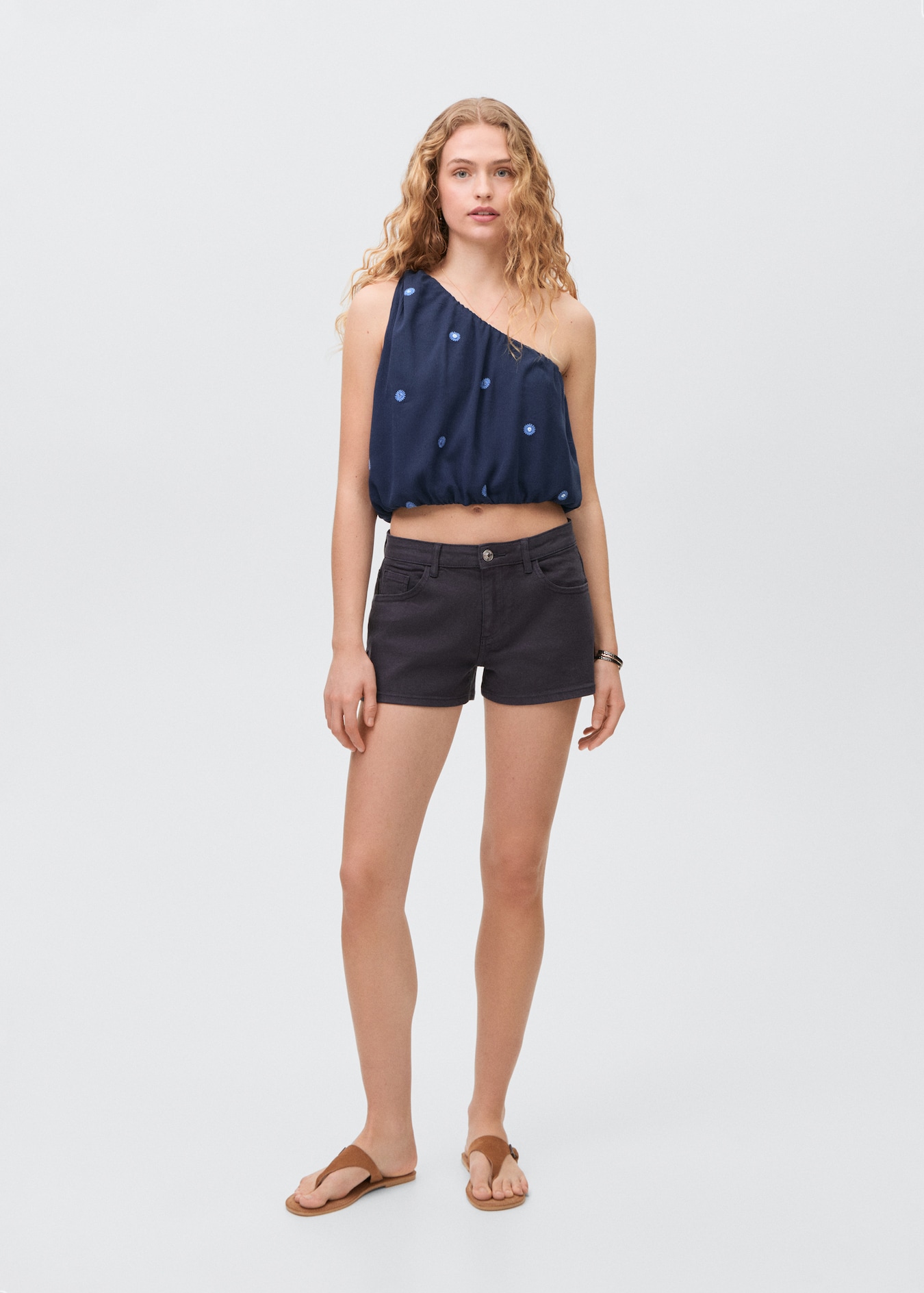 Asymmetrical top with embroidered panel - Teen | MANGO United Kingdom