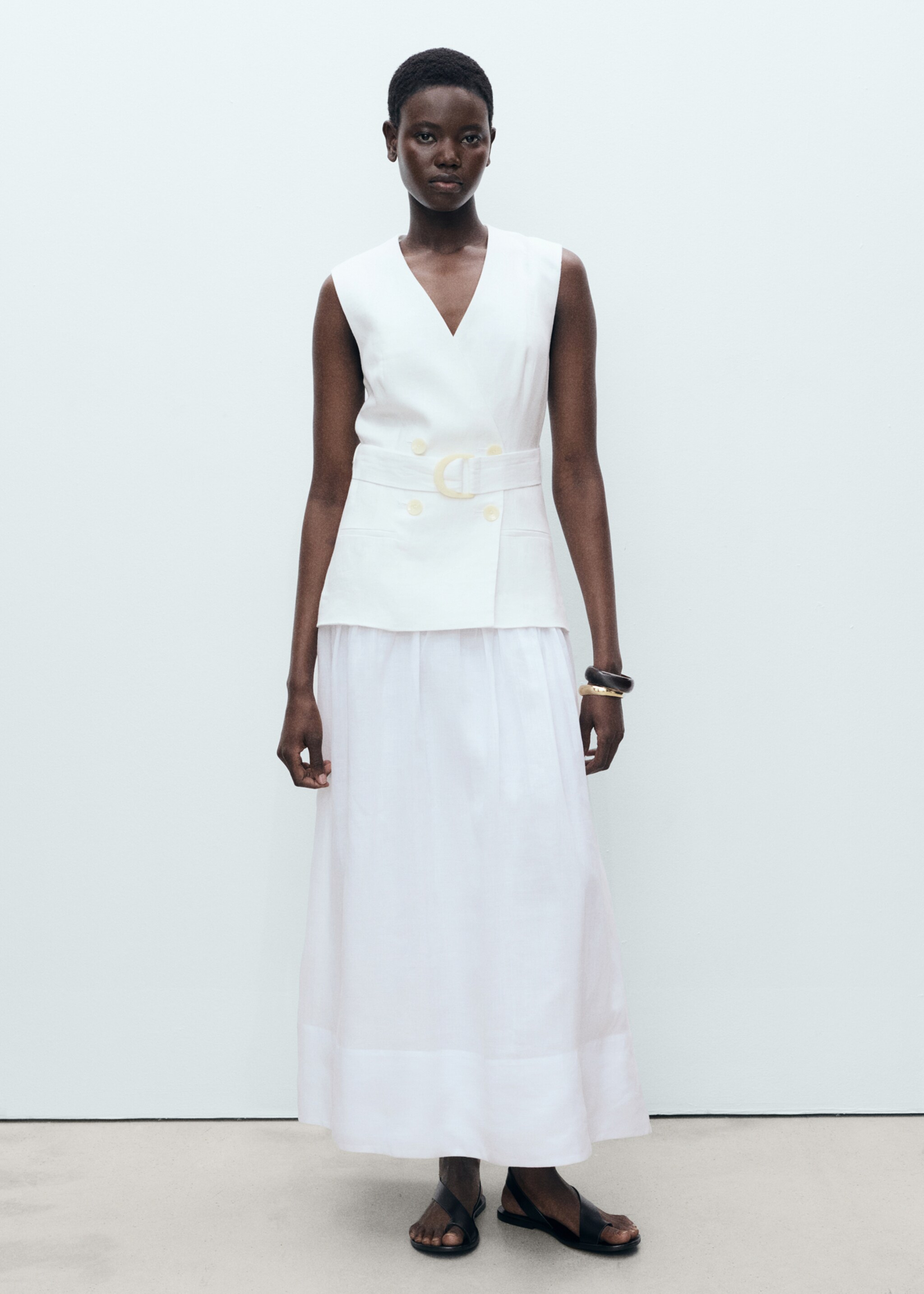 Robe à ceinture tissu combiné - Plan général