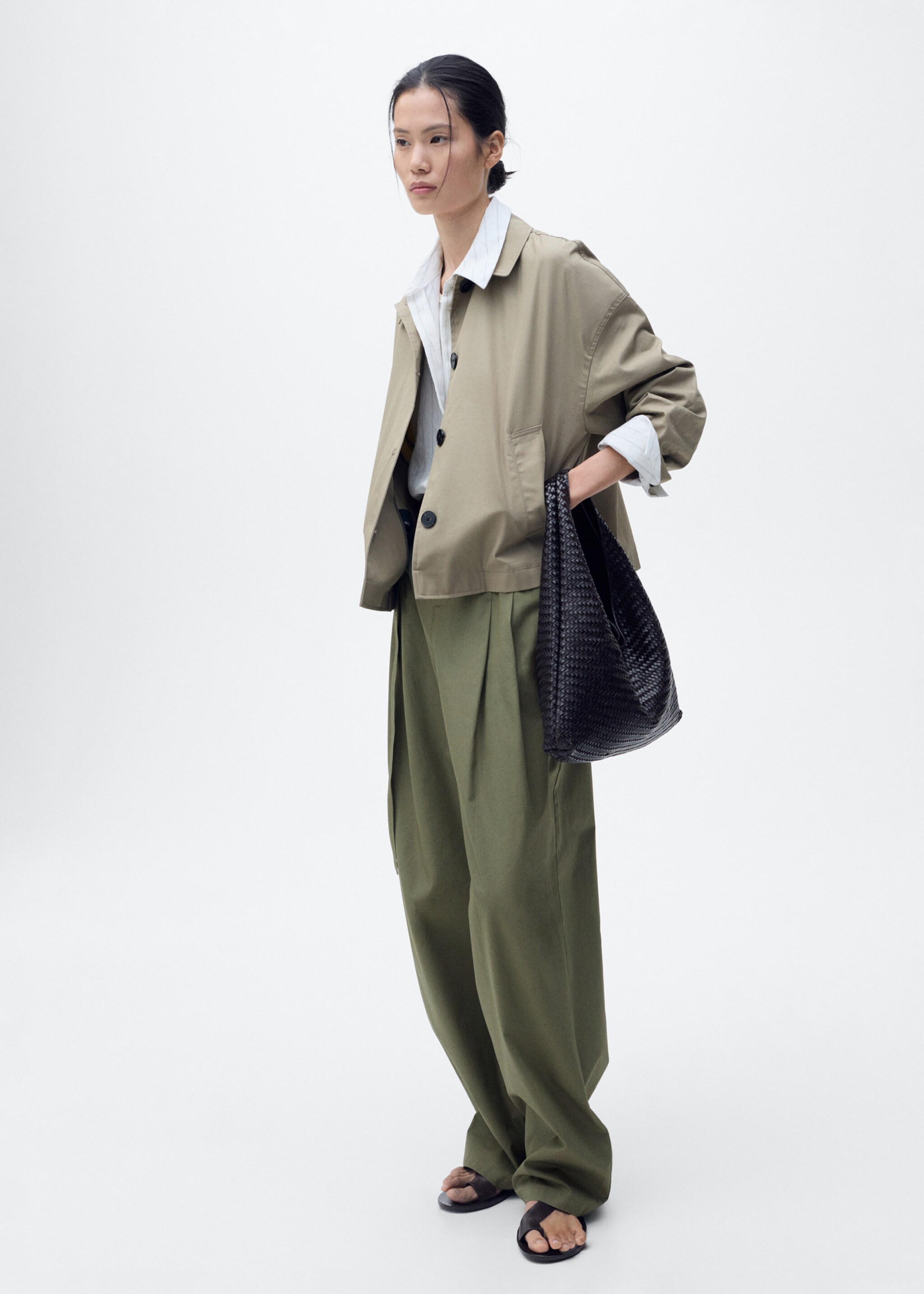Wideleg trousers with belt - General plane
