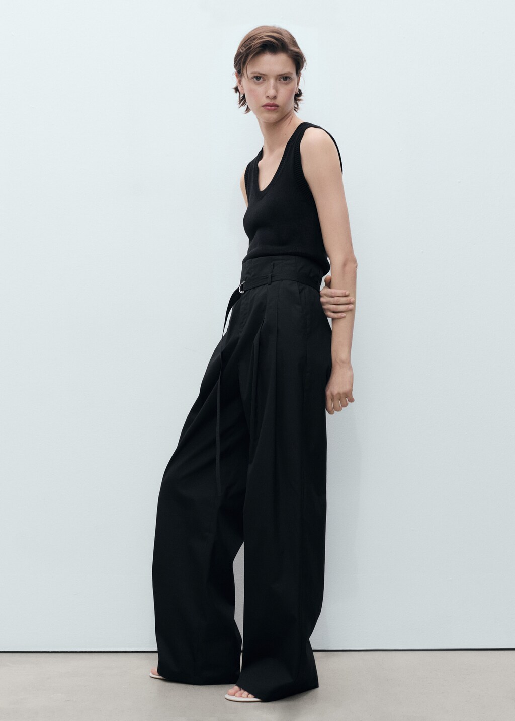 Wide leg pants with belt - Women | MANGO USA