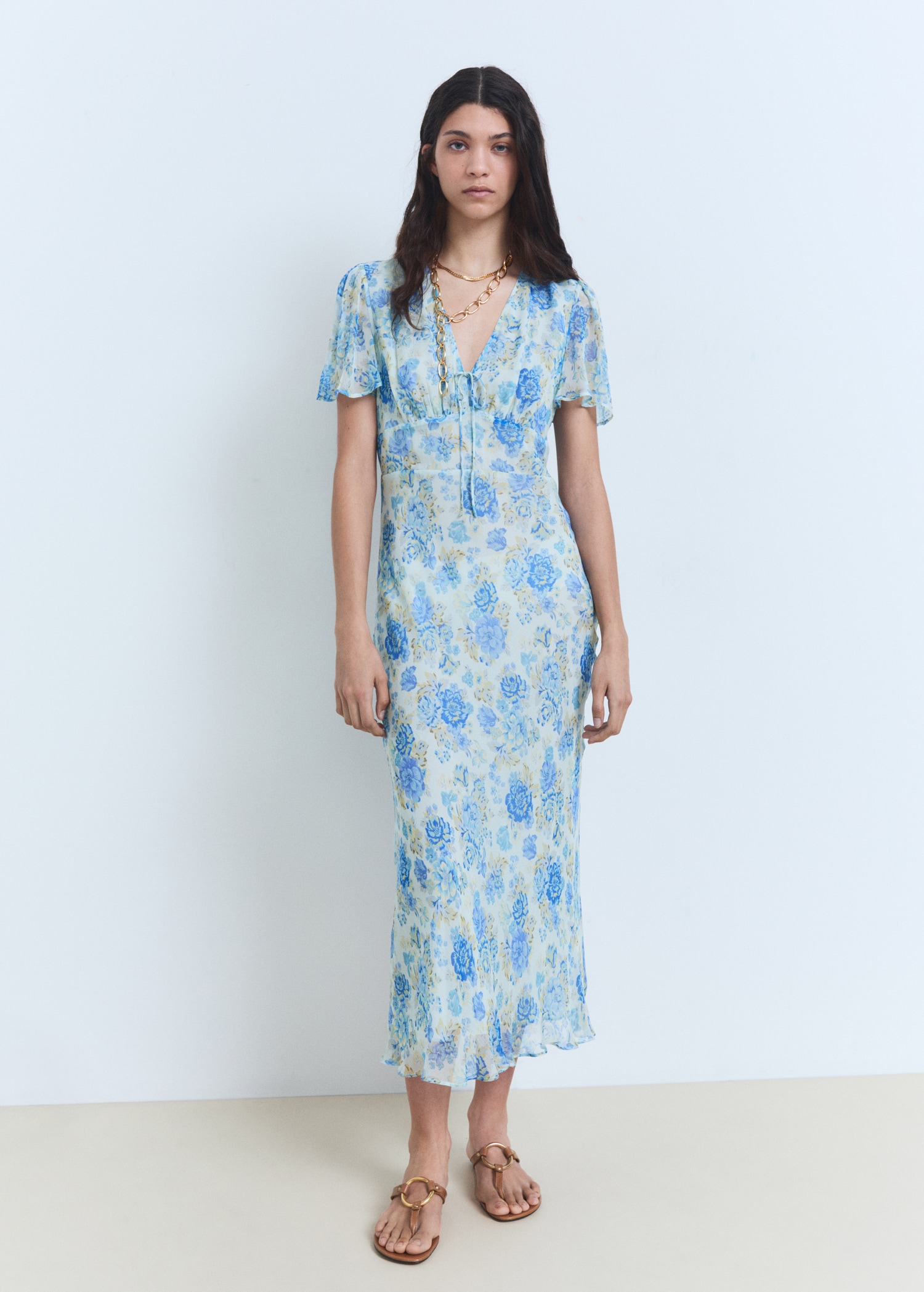Robe midi florale à manches courtes - Plan général