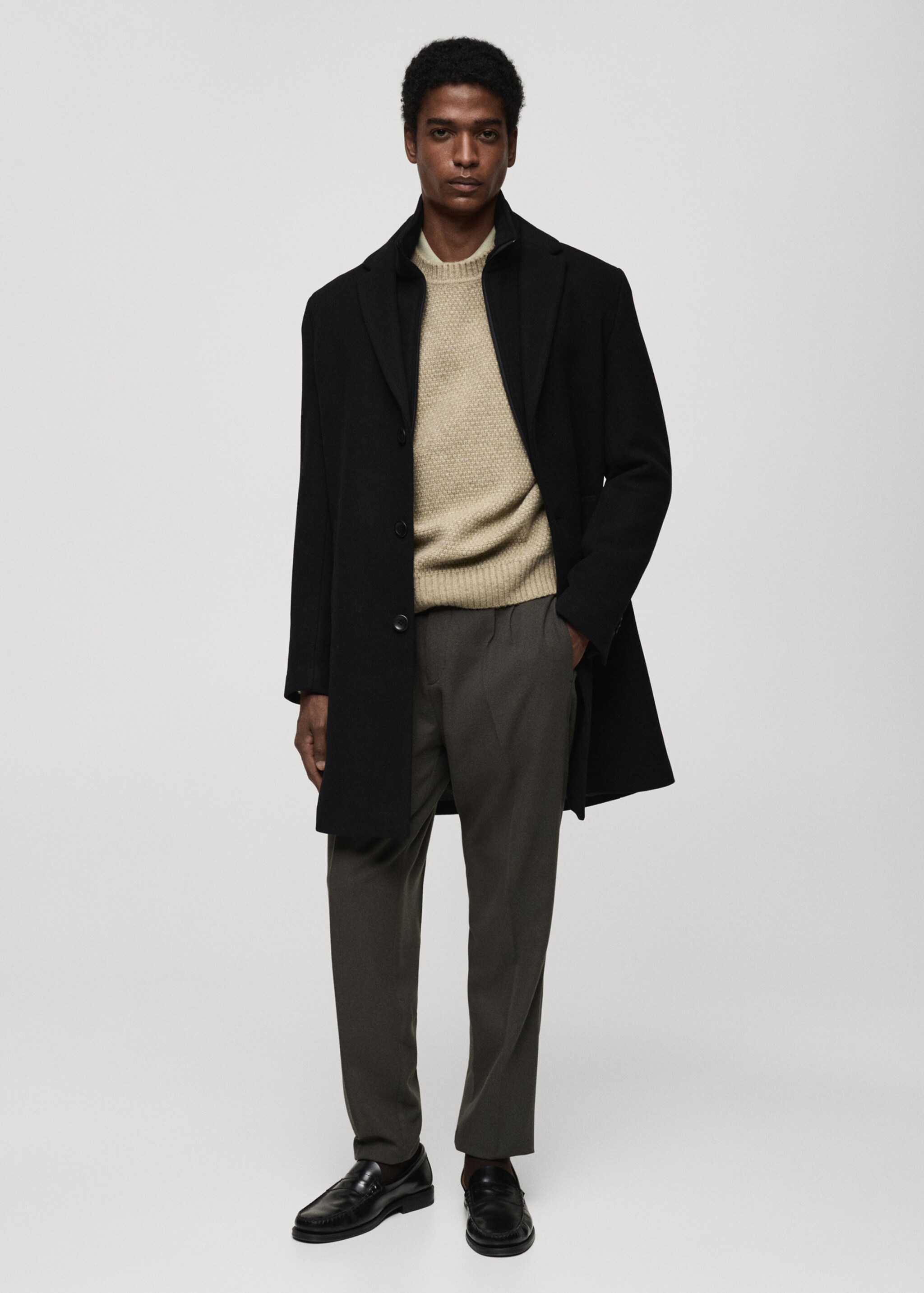 Wool coat with detachable collar - General plane