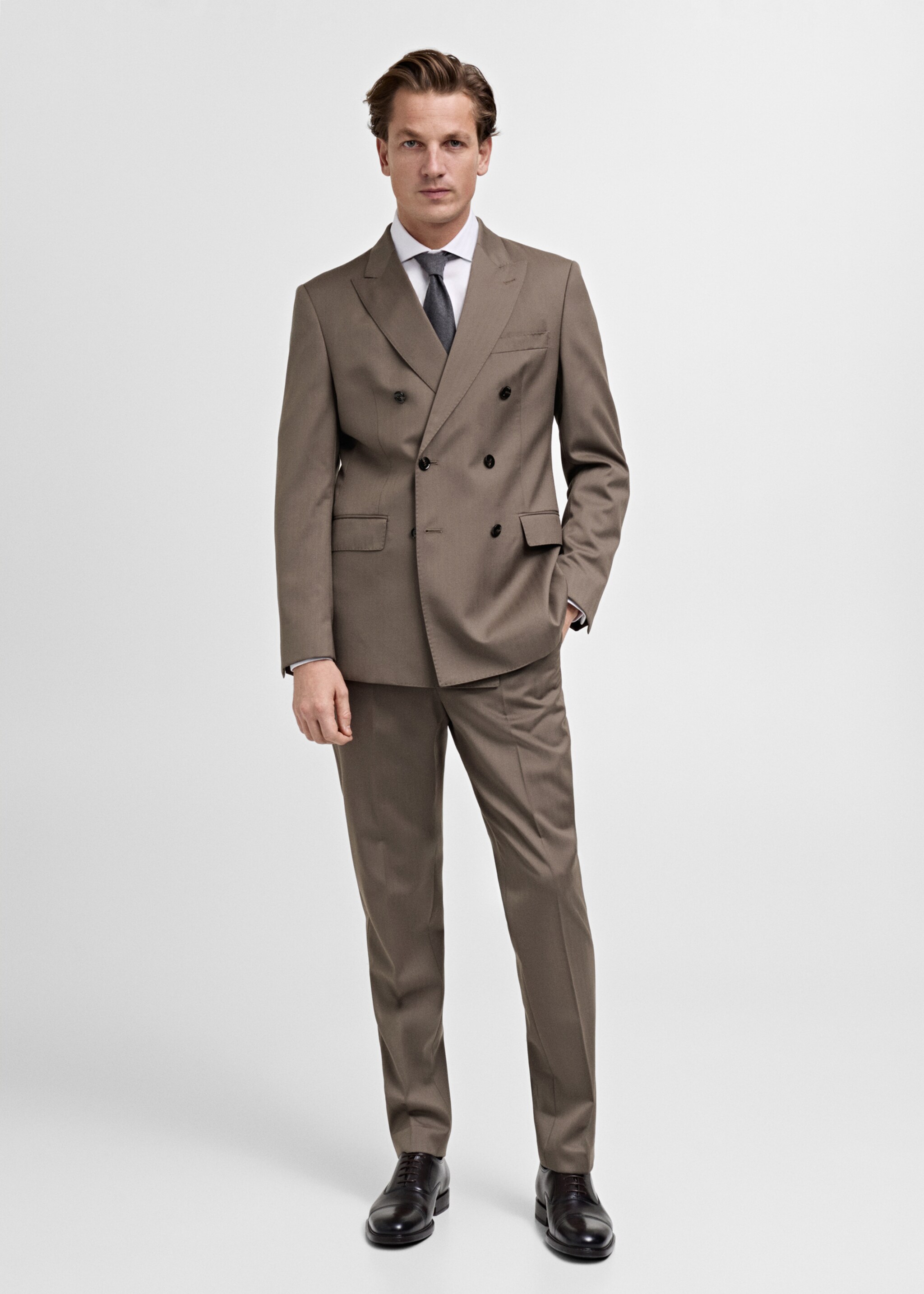 100% wool double-breasted herringbone suit jacket - General plane