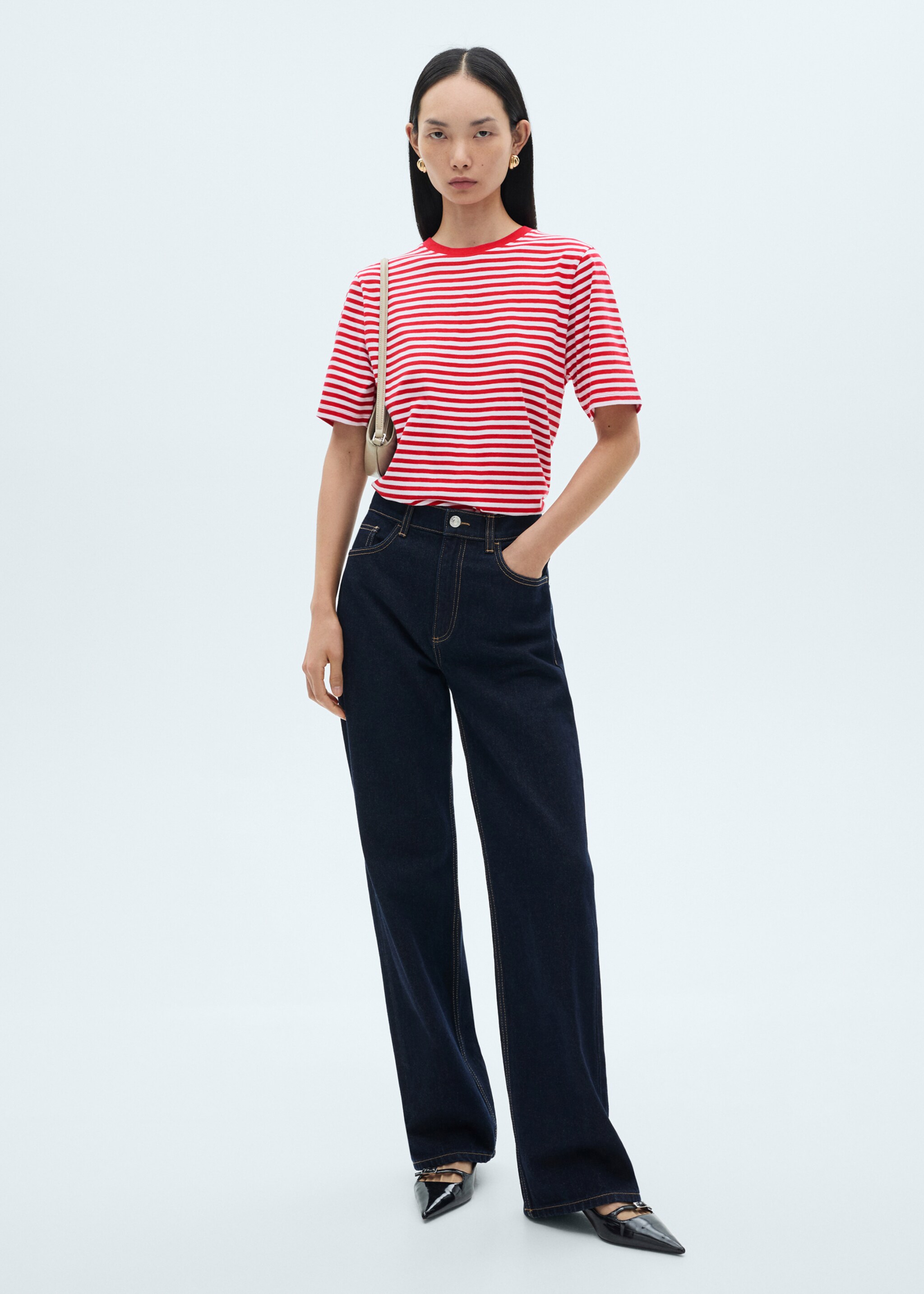 T-shirt katun garis-garis - Tampilan Umum
