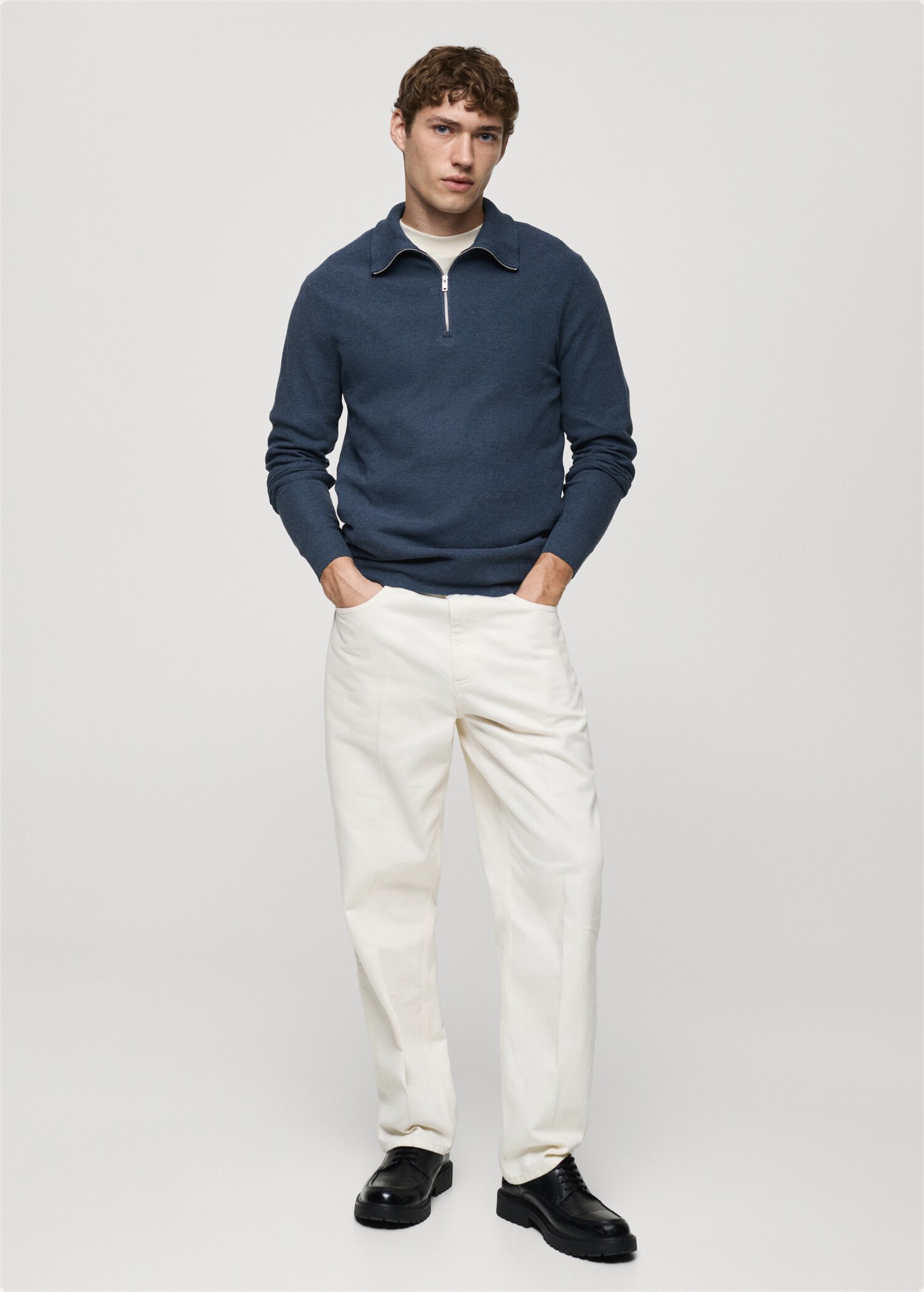 Microstructure sweater with zipper collar - General plane