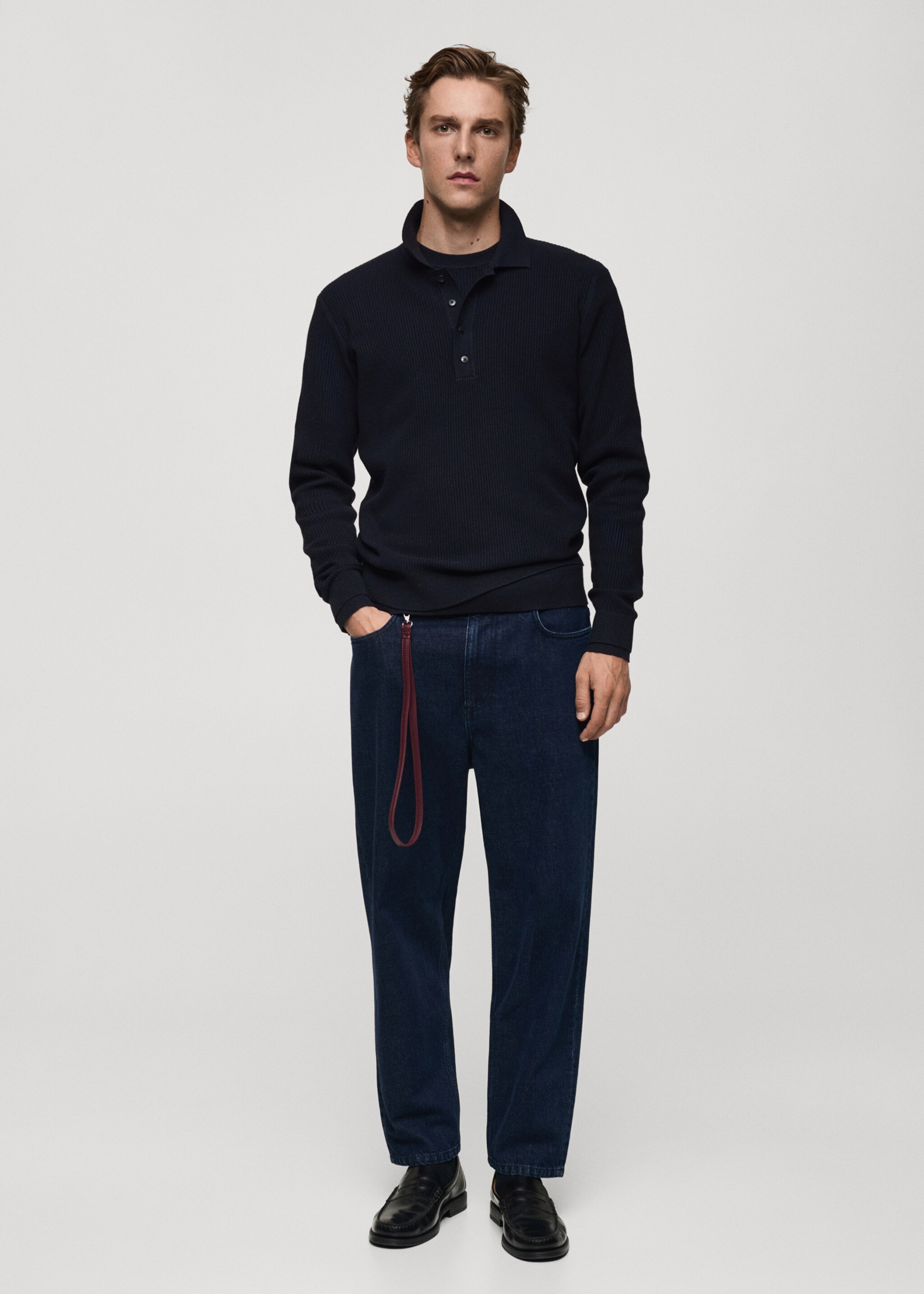 Pull-over polo coton mélangé maille côtelée - Plan général