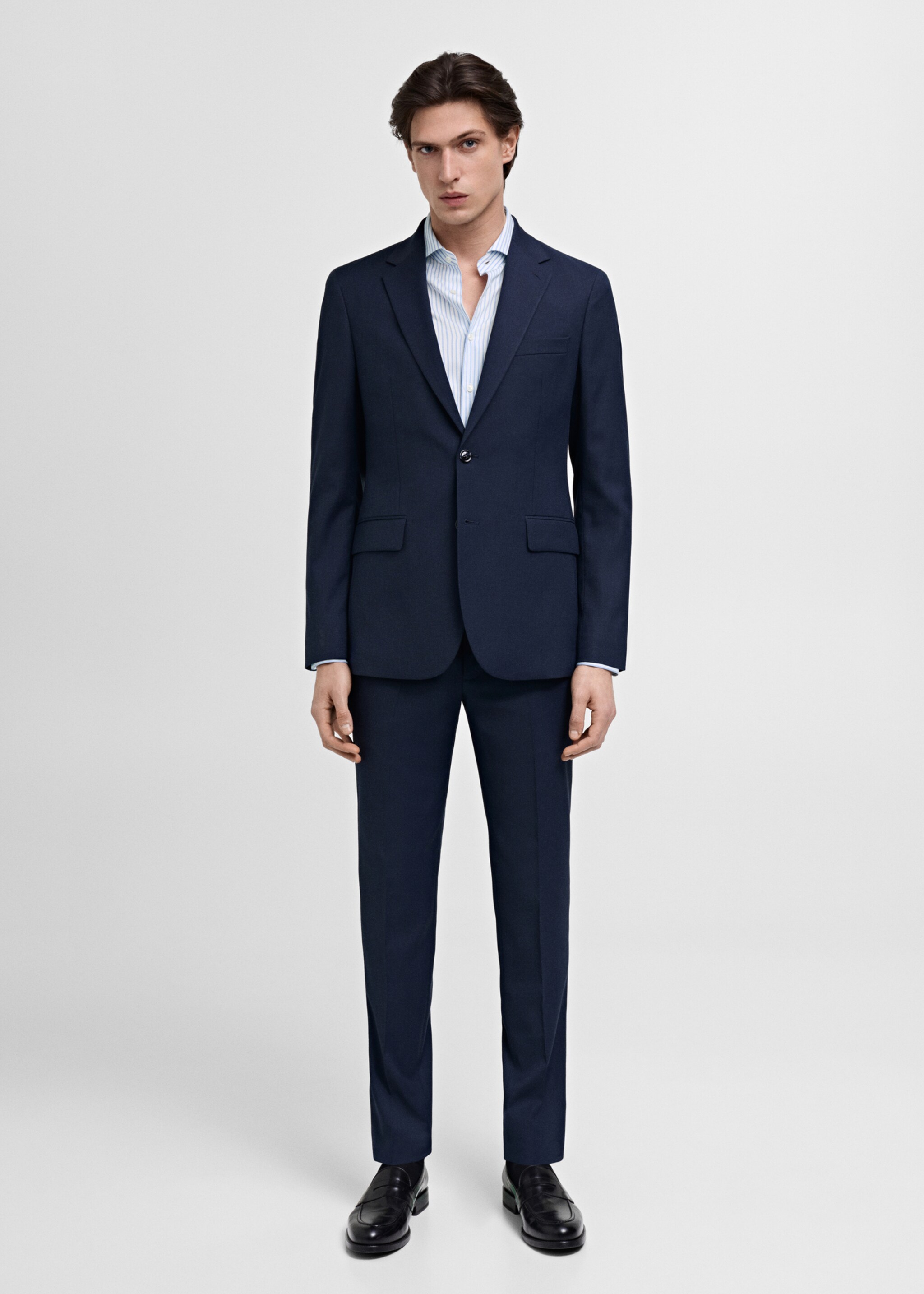 Camisa traje slim fit algodón rayas - Plano general