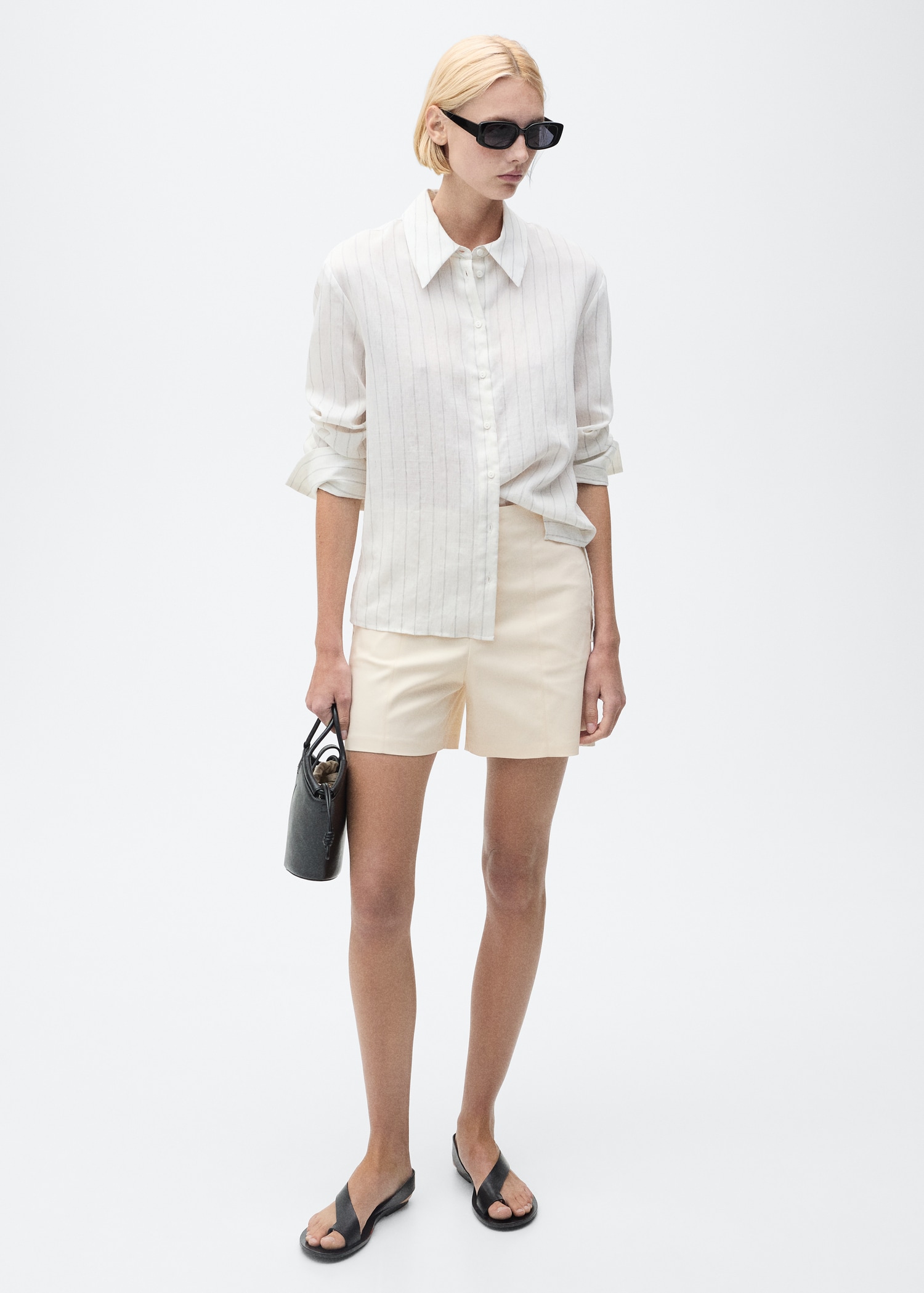 High-waisted cotton shorts - General plane