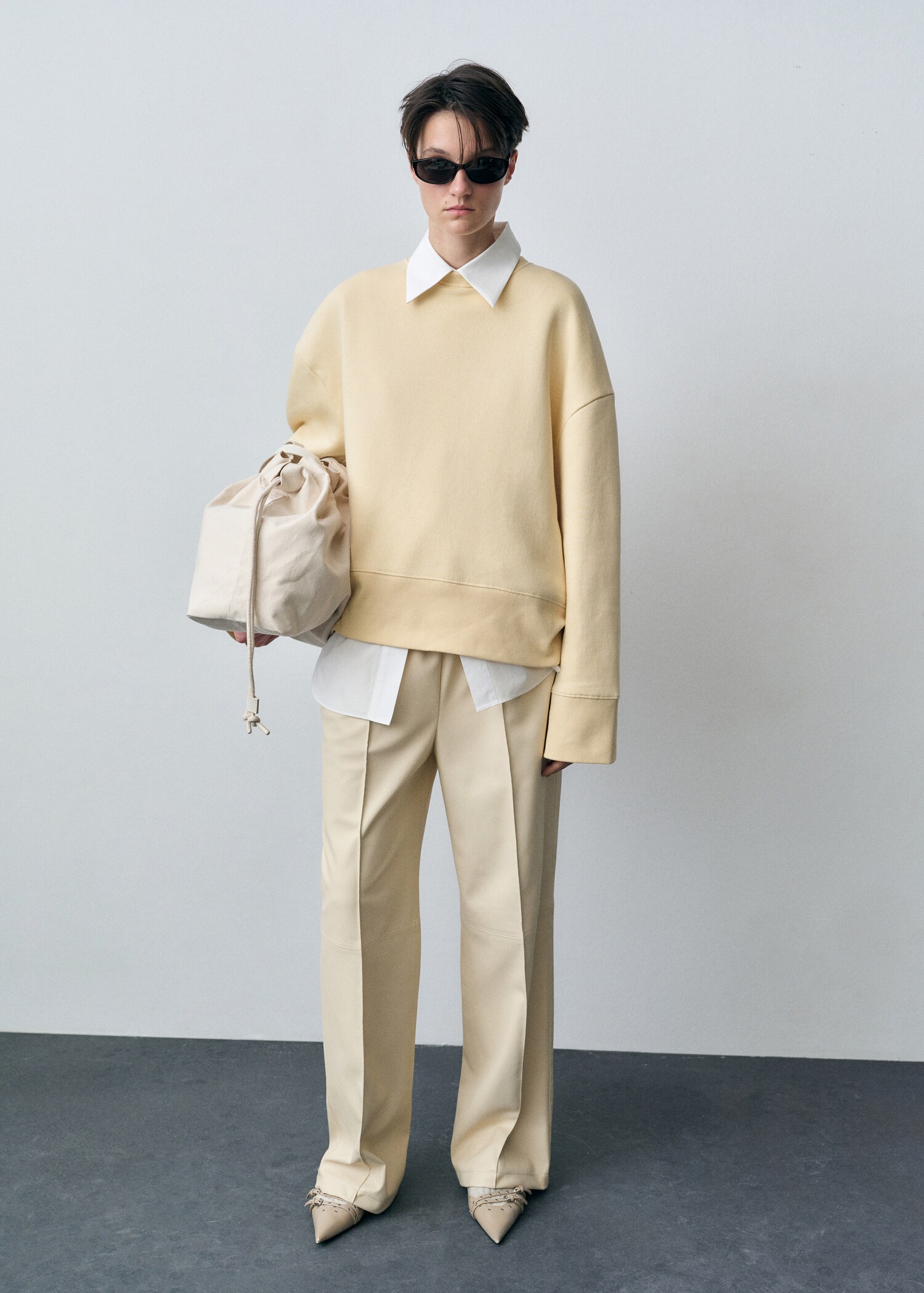 Wide-leg leather-effect trousers - General plane