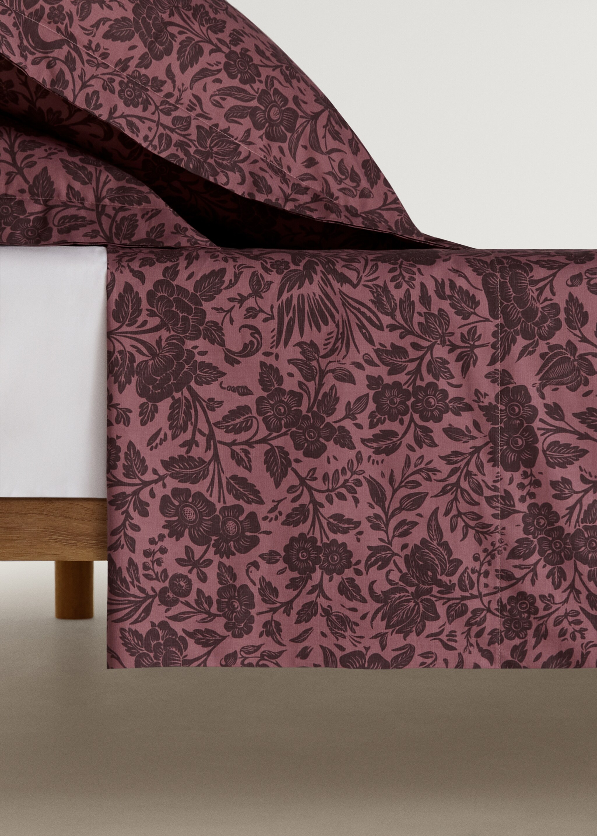 Llençol de dalt cotó percal estampat flor bicolor llit 150/160 cm - Pla general