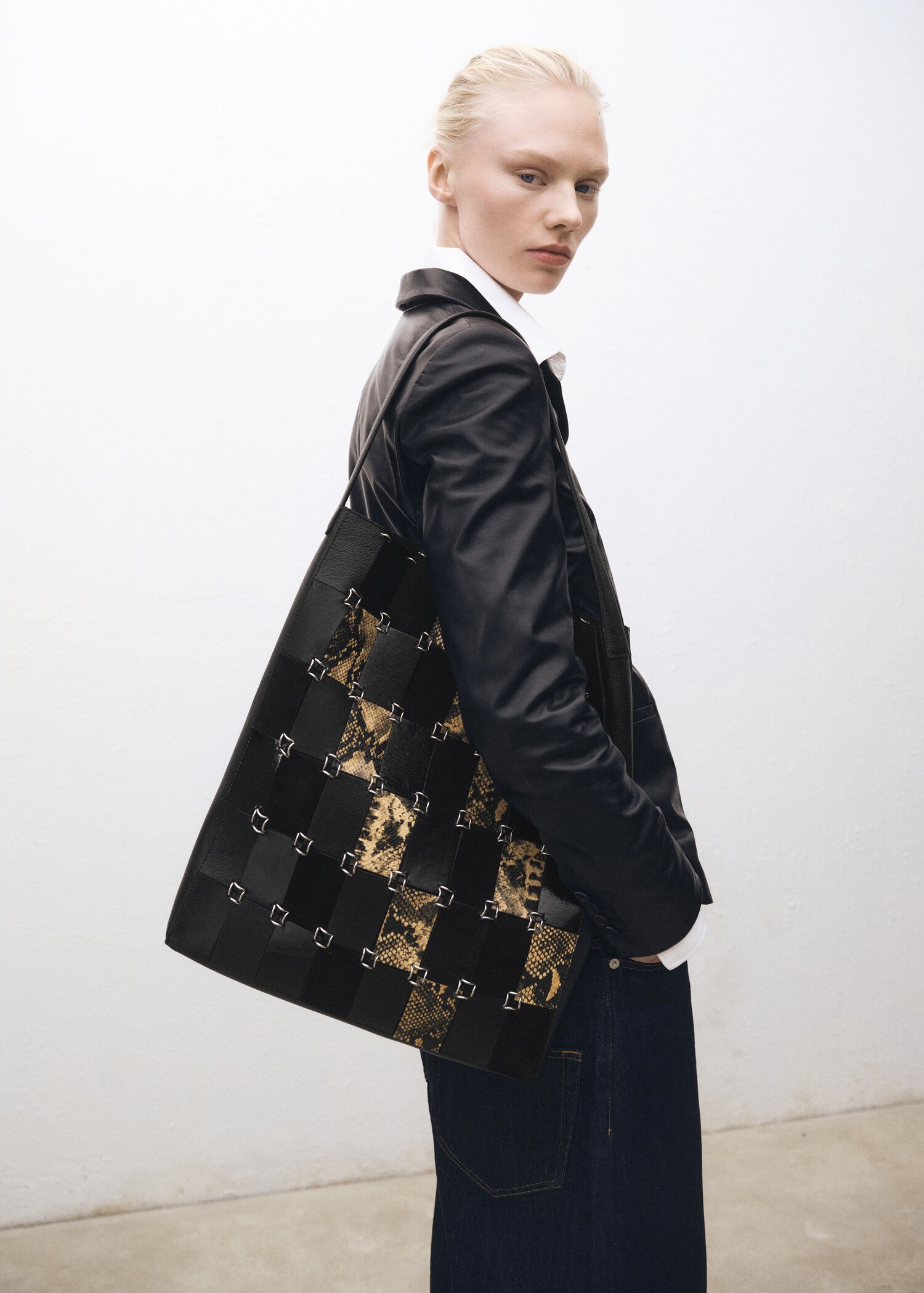 Patchwork deri shopper çanta - Genel plan
