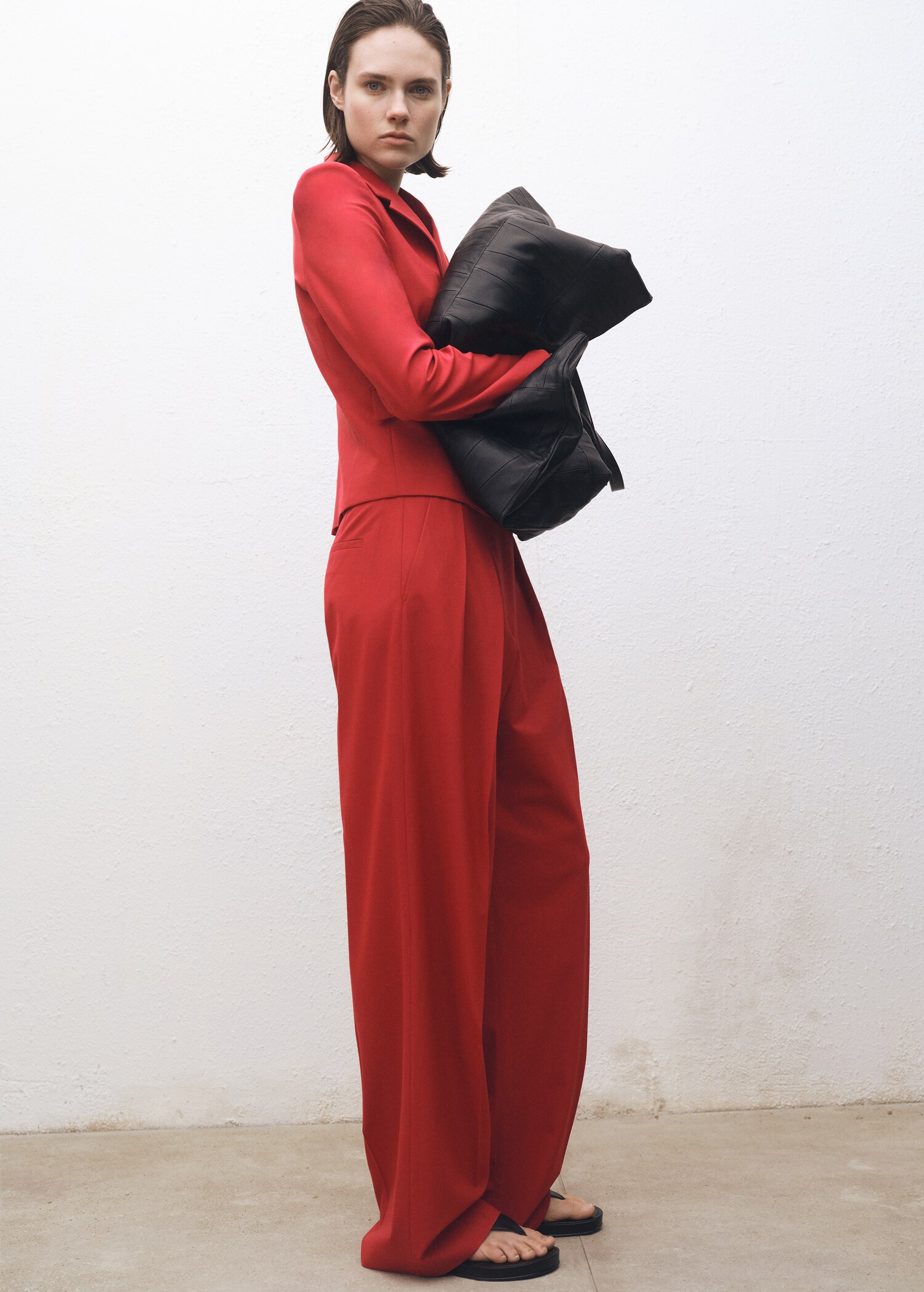Wide-leg wool-blend suit trousers - General plane