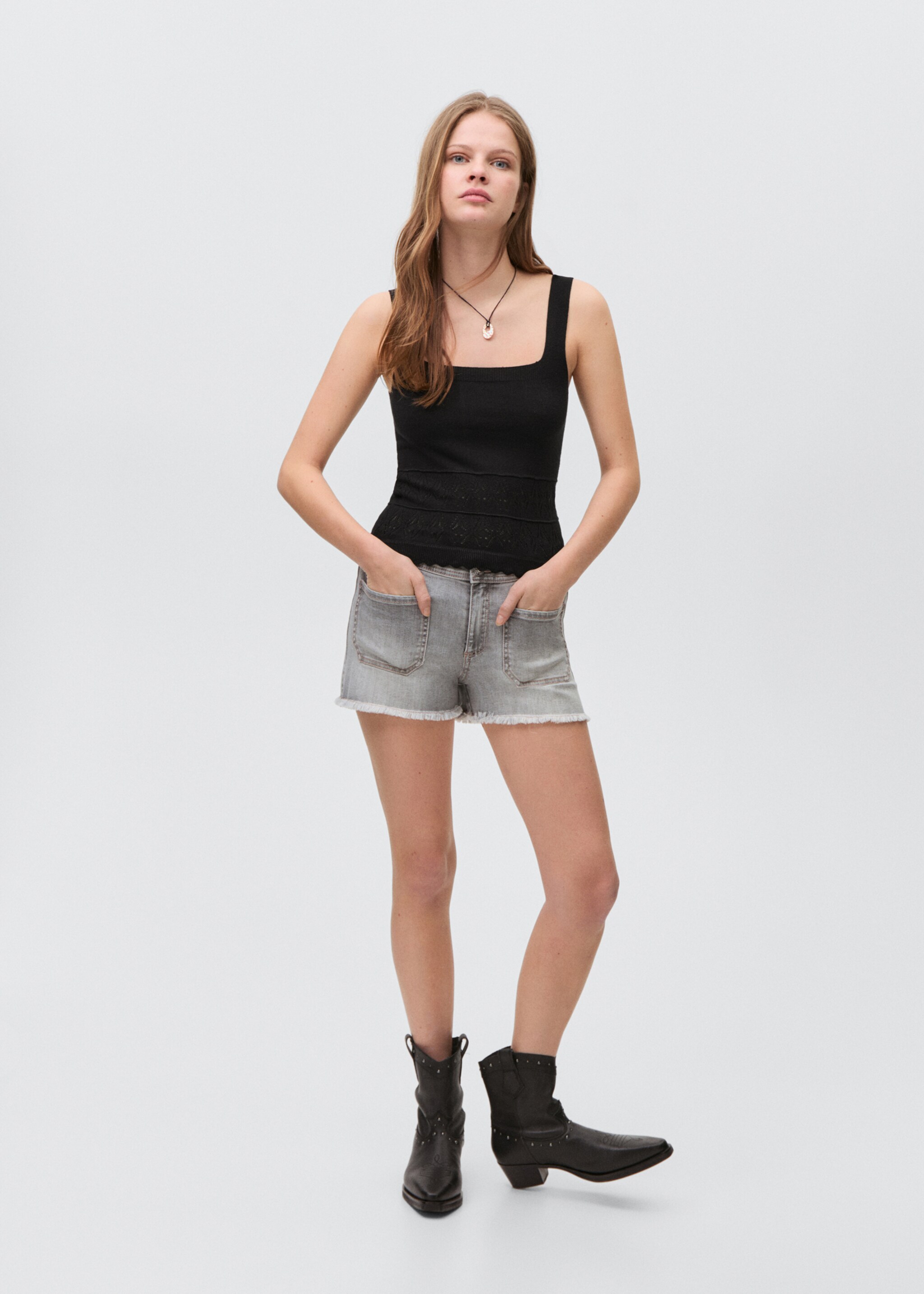 Openwork details knit top - General plane