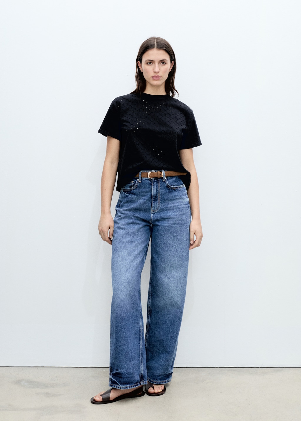 Embroidered t-shirt with lace accents - image 2