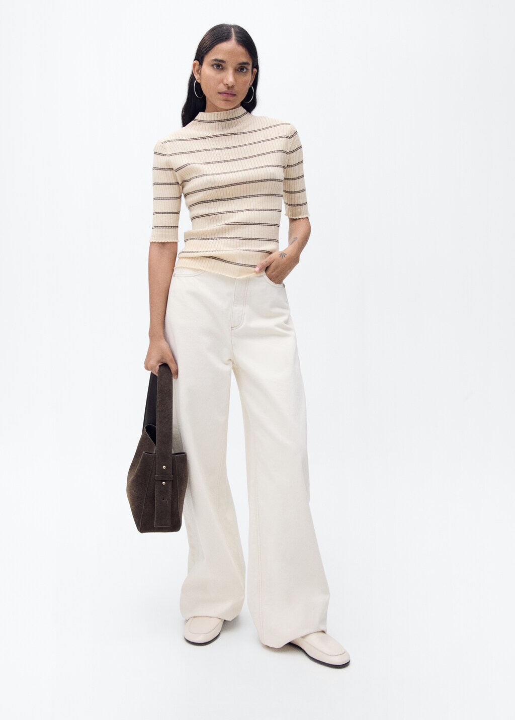HAVEONE 売れ筋商品|||ハブワン ニット&セーター アウター レディース Sweaters White Rib-knit sweater with perkins neck - Women | MANGO USA
