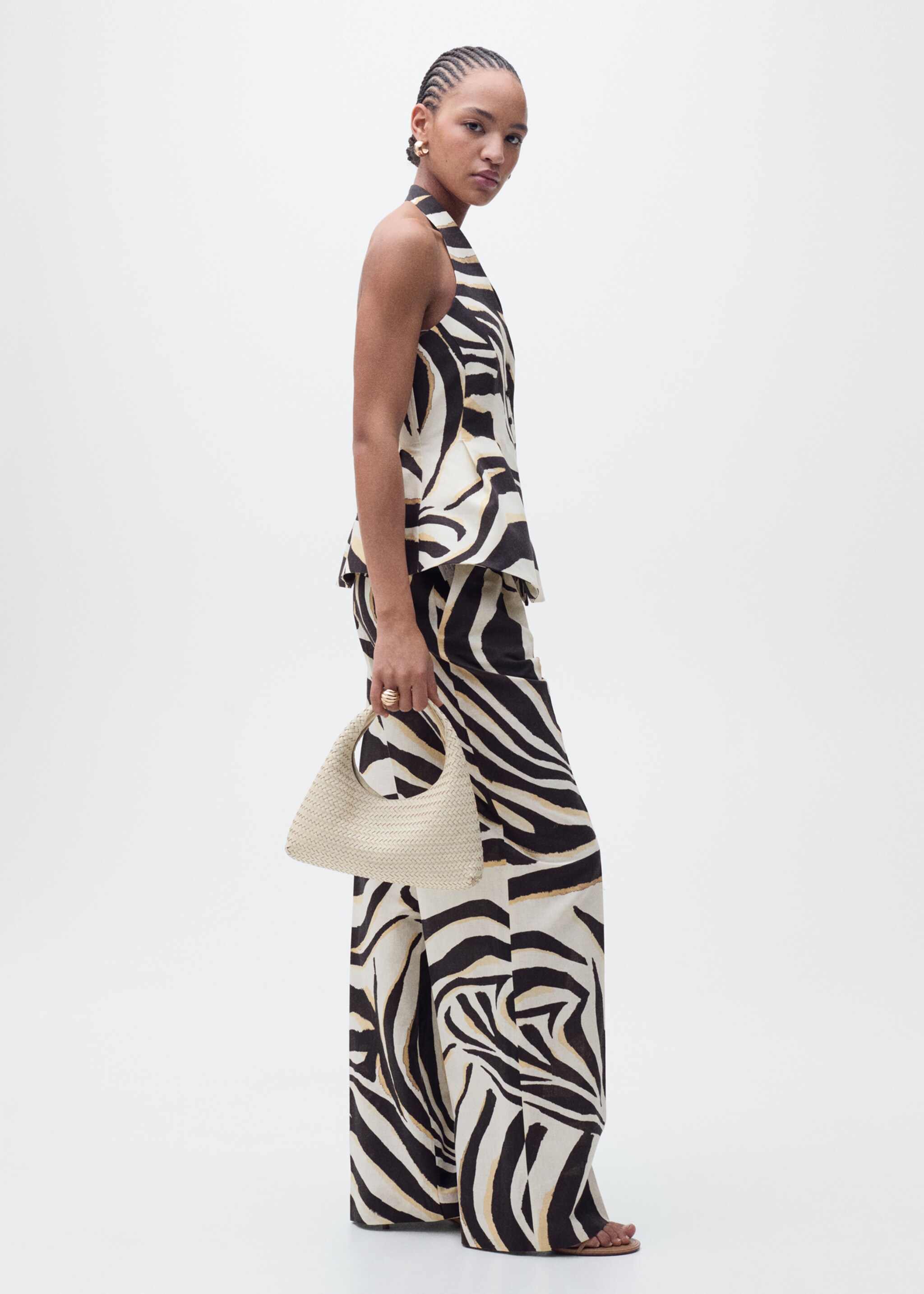 Linen wide-leg zebra-print trousers - General plane