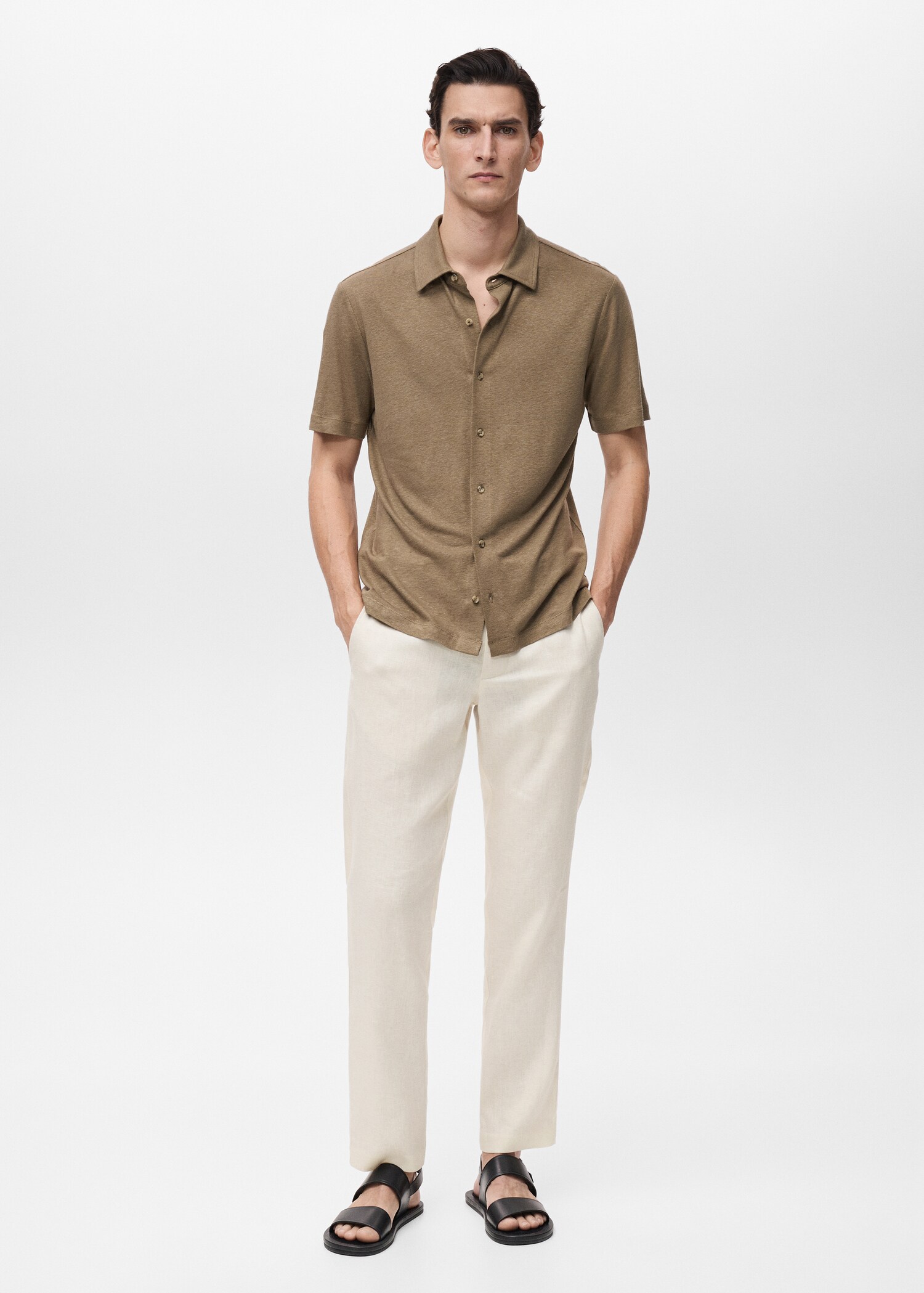 Slim-fit 100% linen pants - General plane