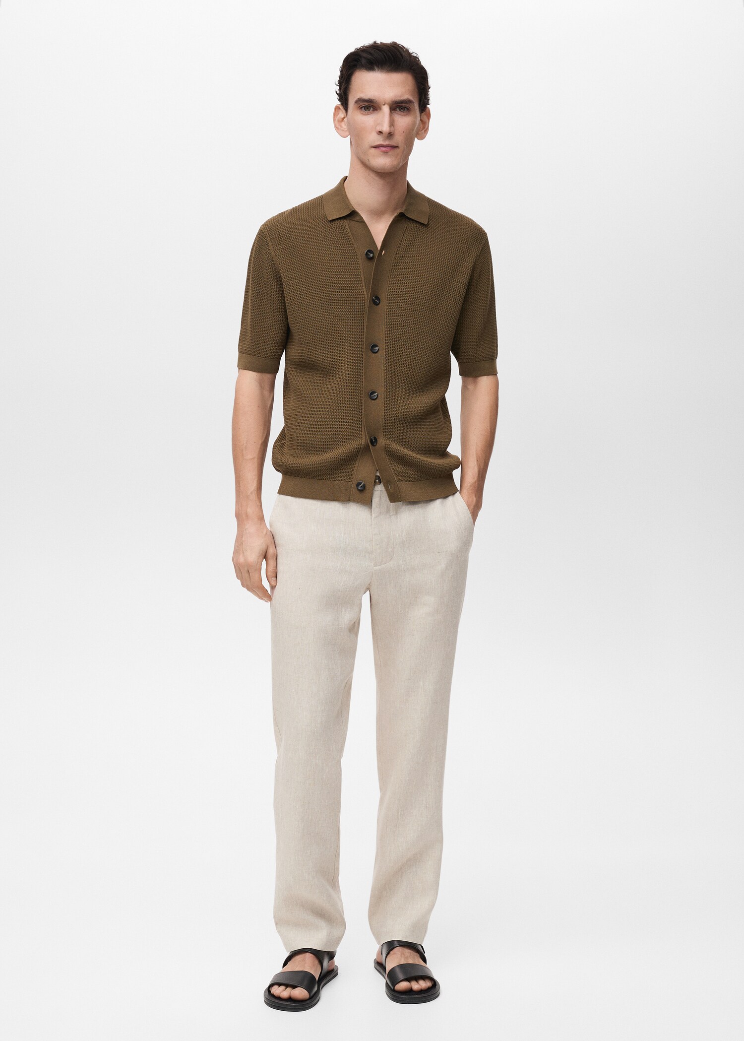 Slim-fit 100% linen trousers - General plane