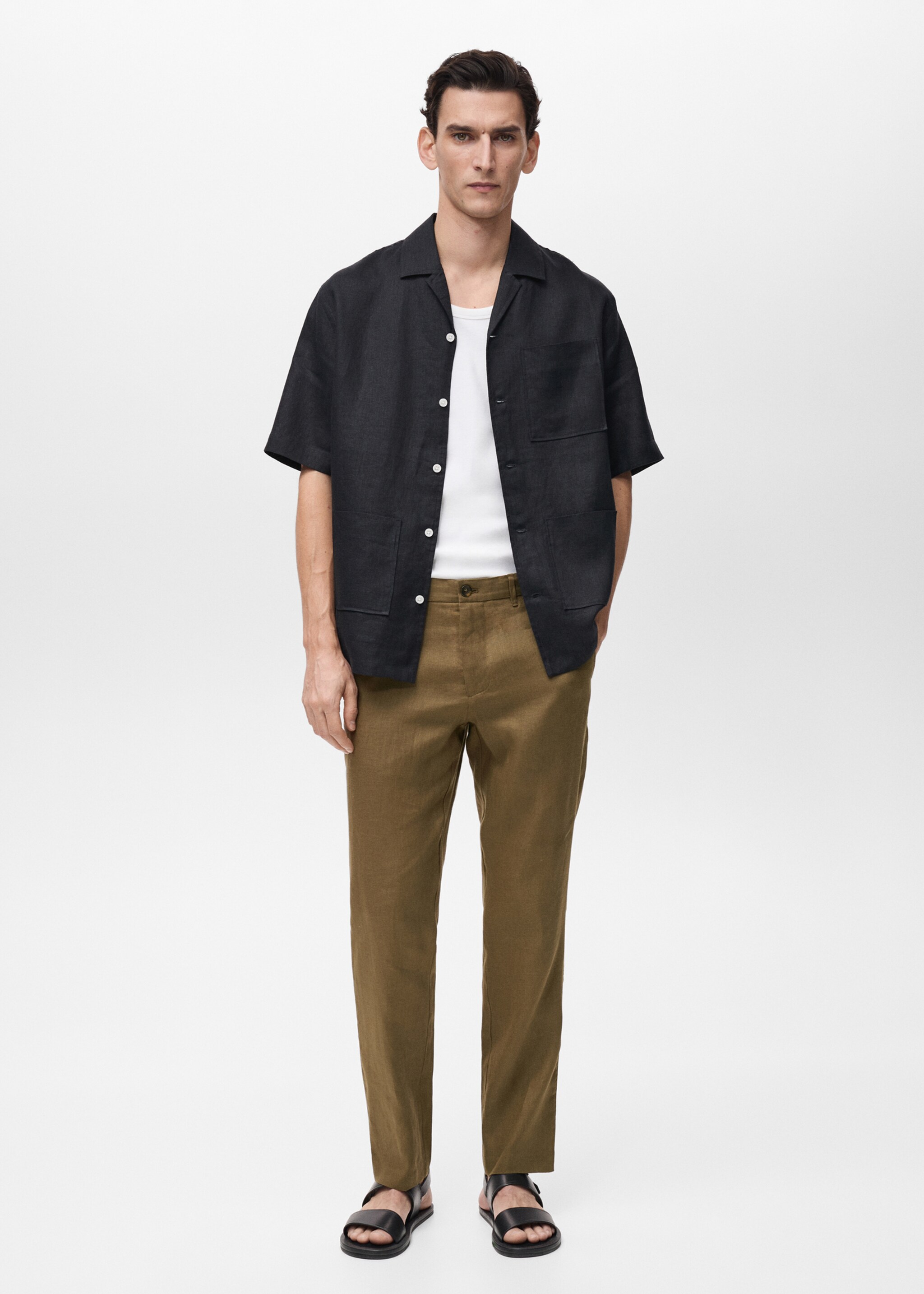 Slim-fit 100% linen trousers - General plane