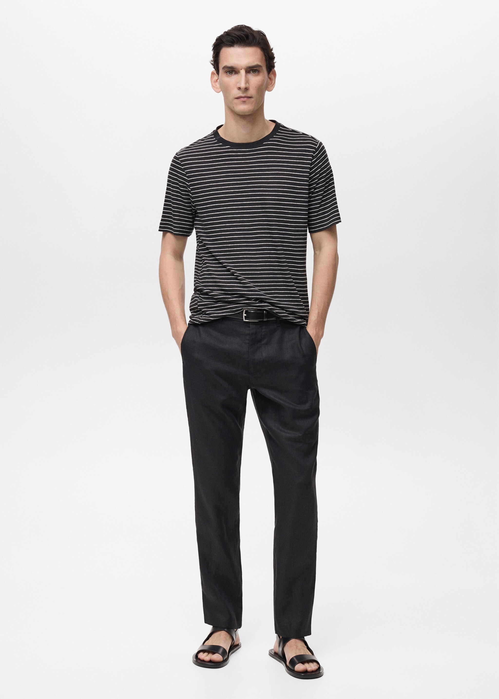 Slim-fit 100% linen trousers - General plane