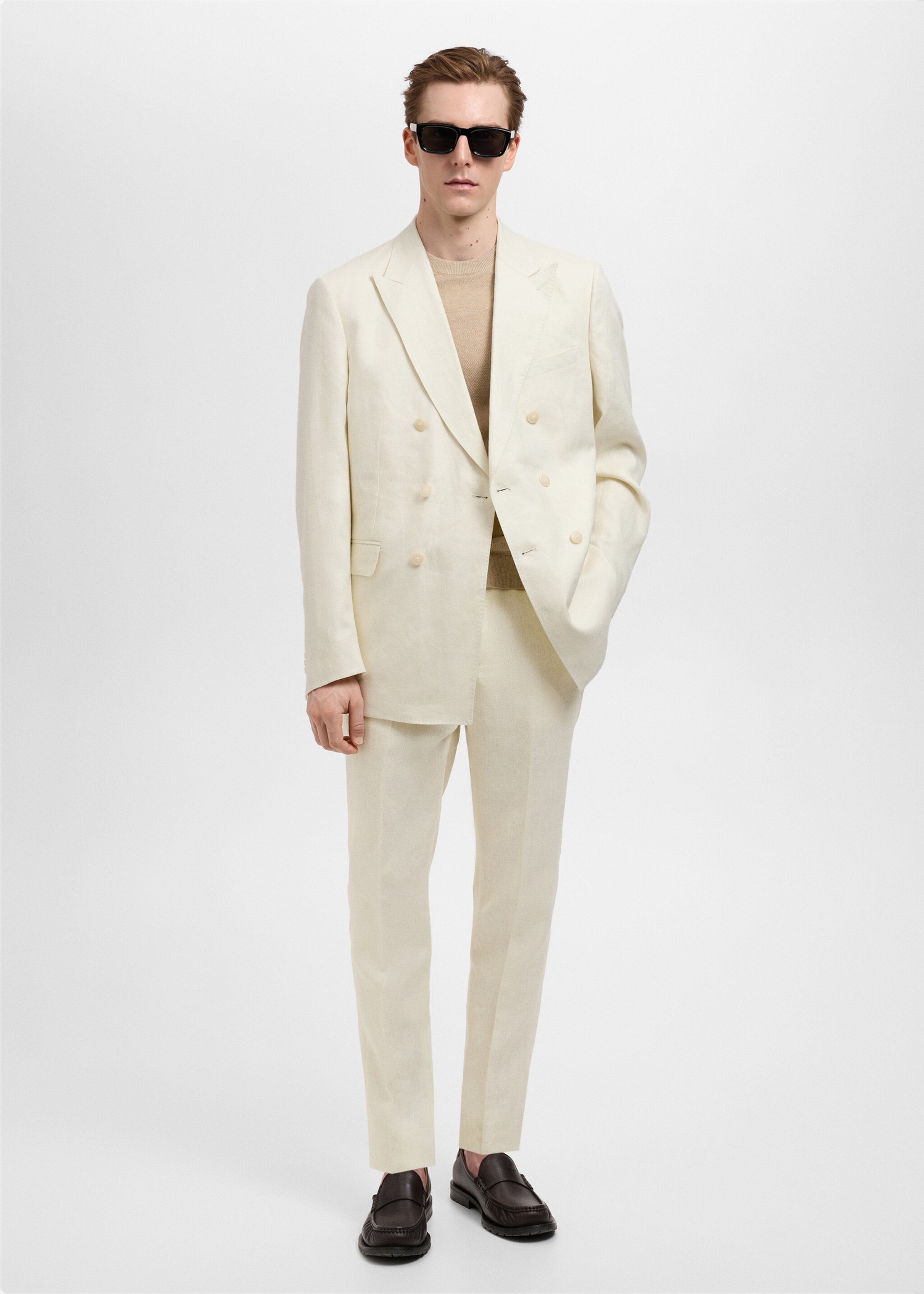 Amalfi 100% linen slim-fit double-breasted suit jacket - General plane