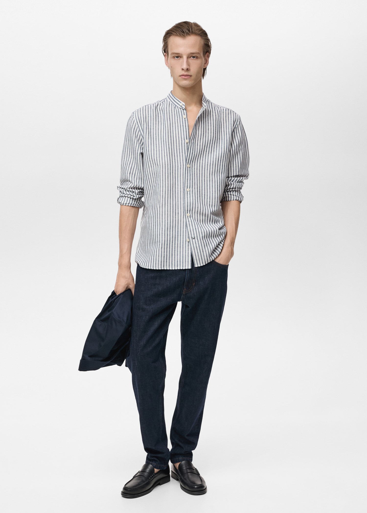 Chemise lin col mao rayures - Plan général
