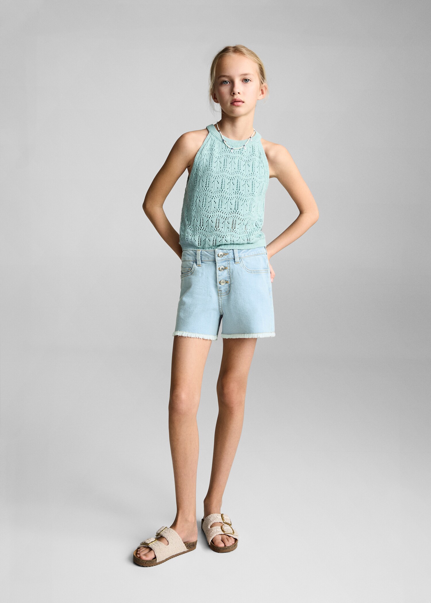 Denim shorts with frayed hem - General plane