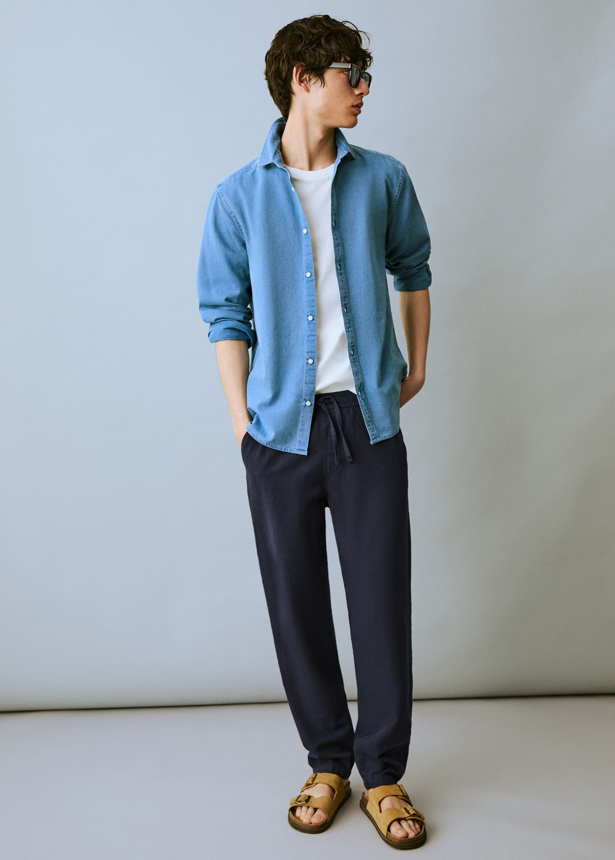 Cotton-linen jogger trousers - General plane