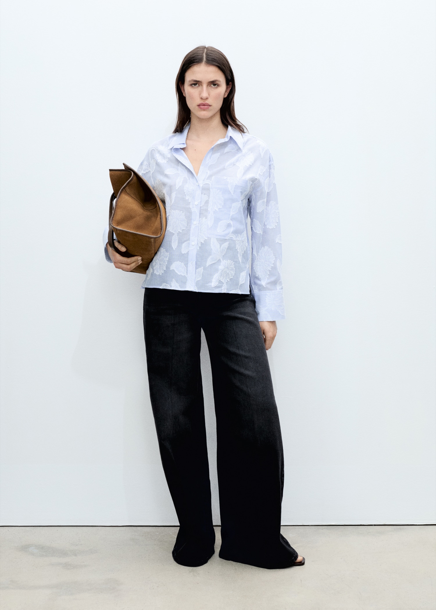 เสื้อเชิ้ตลายทางทรงโอเวอร์ไซซ์ปักลาย - เครื่องบินทั่วไป
