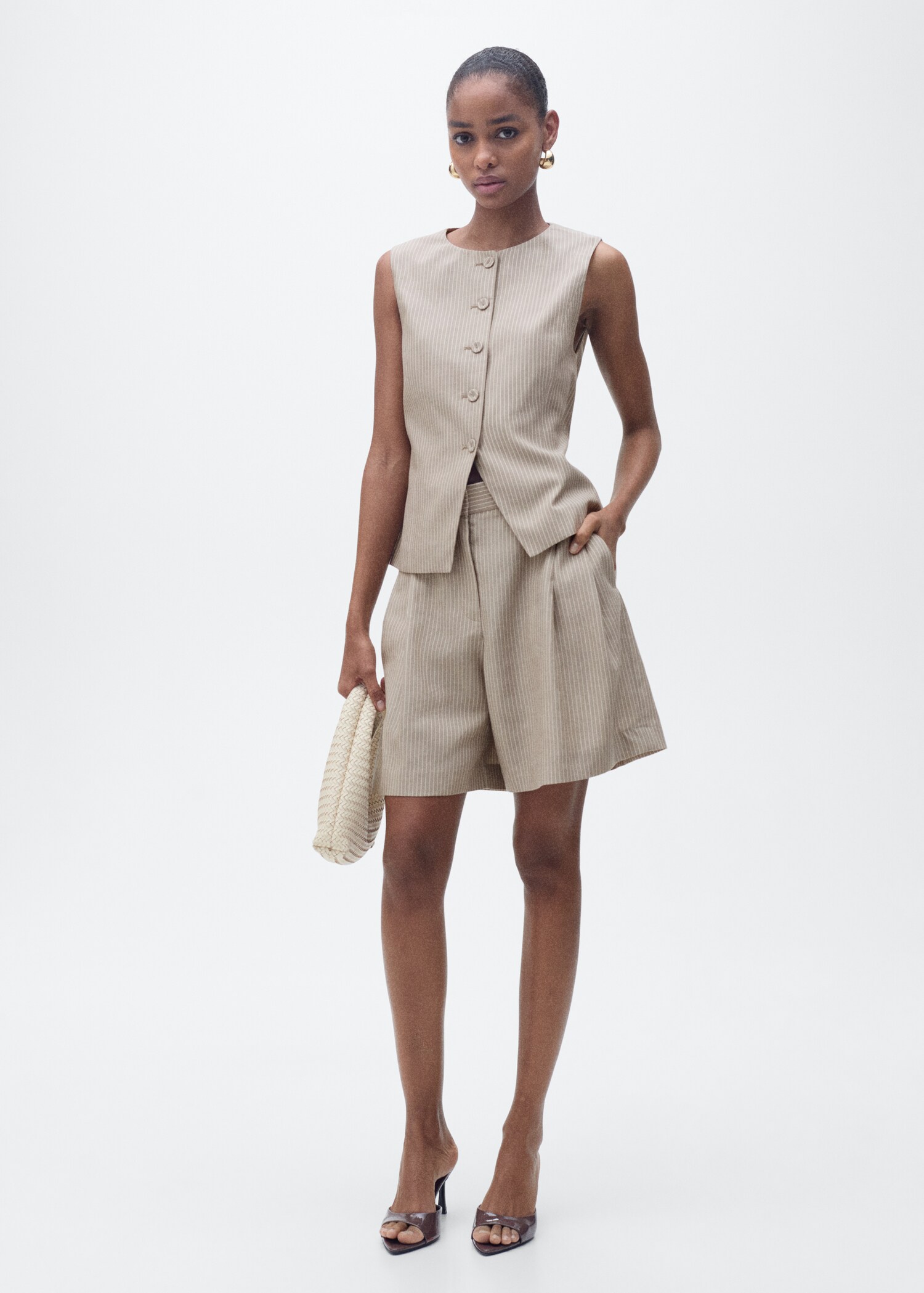 Striped lyocell suit waistcoat - General plane