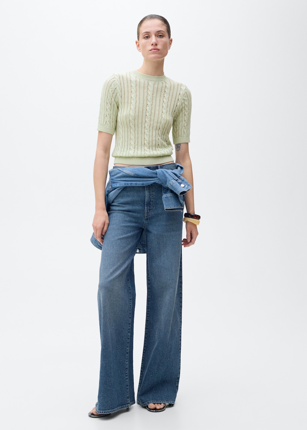 Short-sleeved cable-knit sweater - image 2