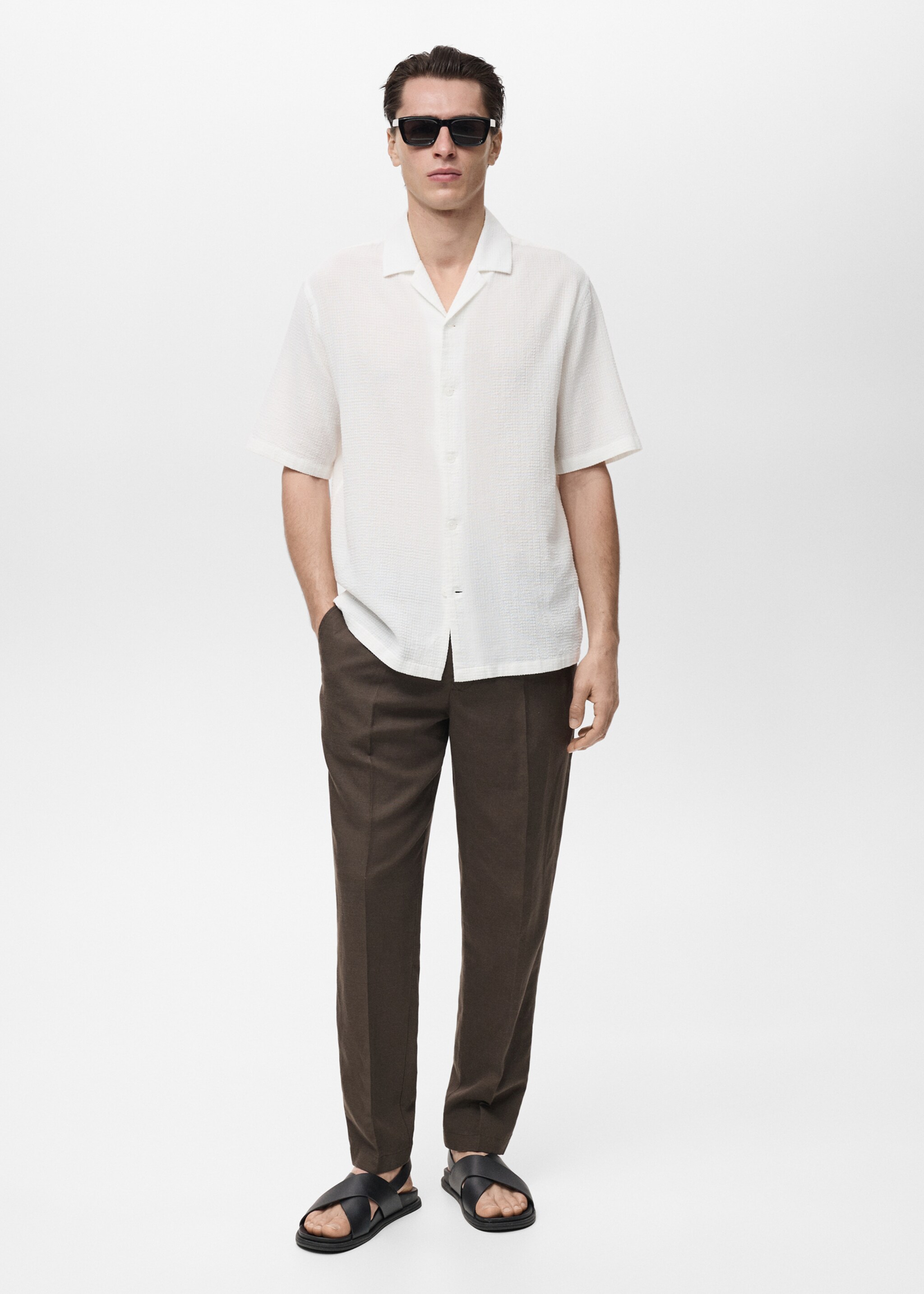 Seersucker shirt with bowling collar - General plane