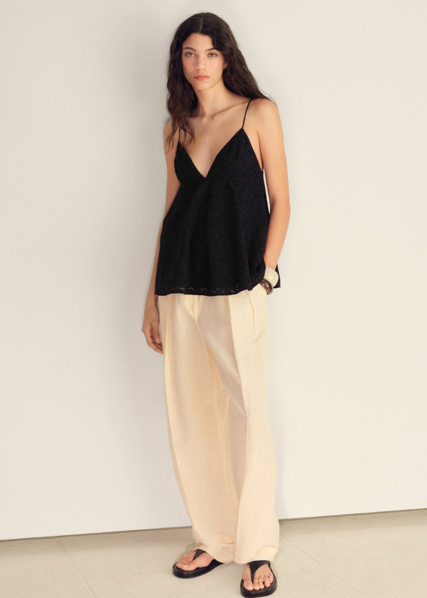 V-neck embroidered top - General plane