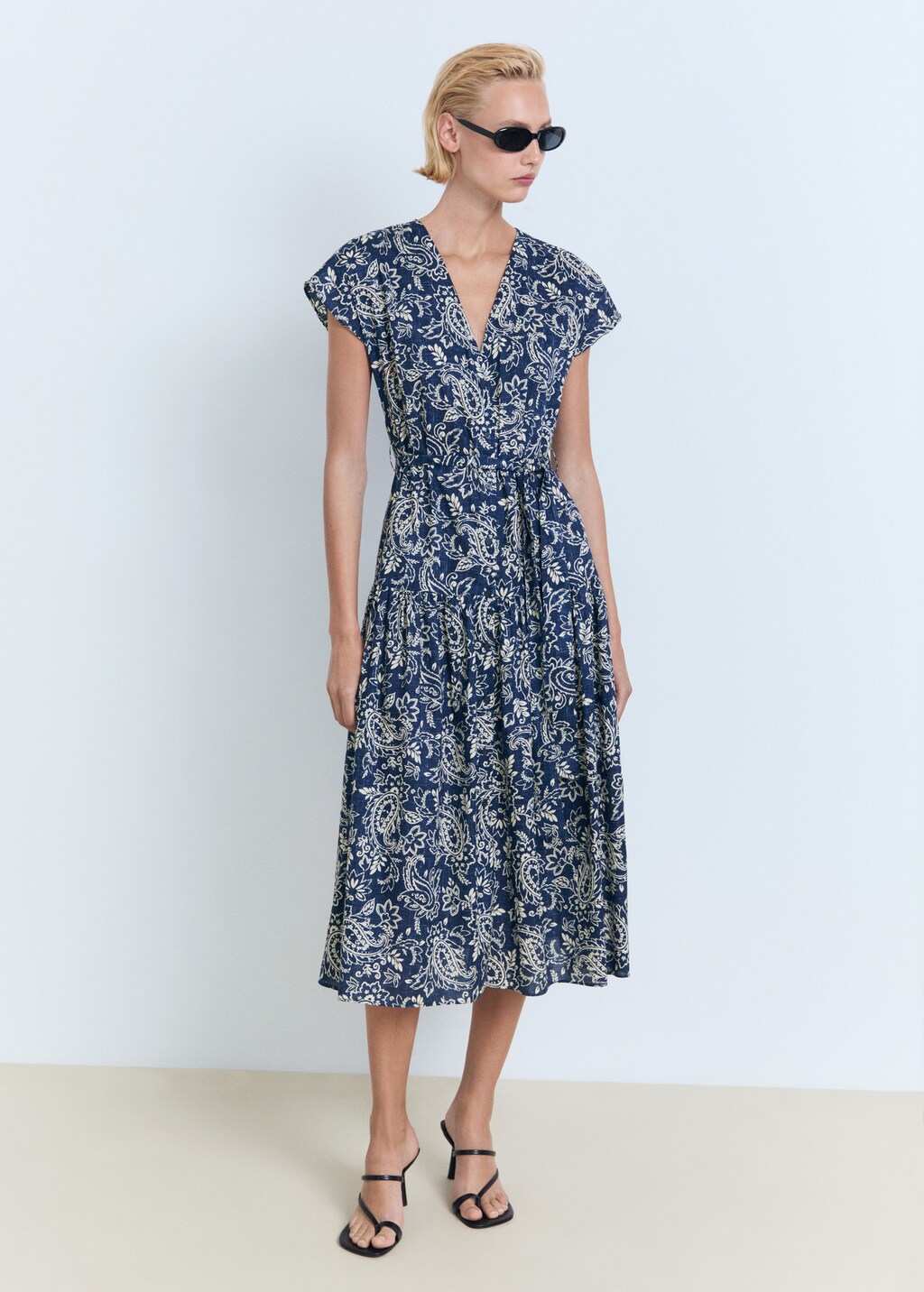 パーティードレス Floral-print Flared Cotton Dress Paisley flared dress with belt - Women | MANGO USA