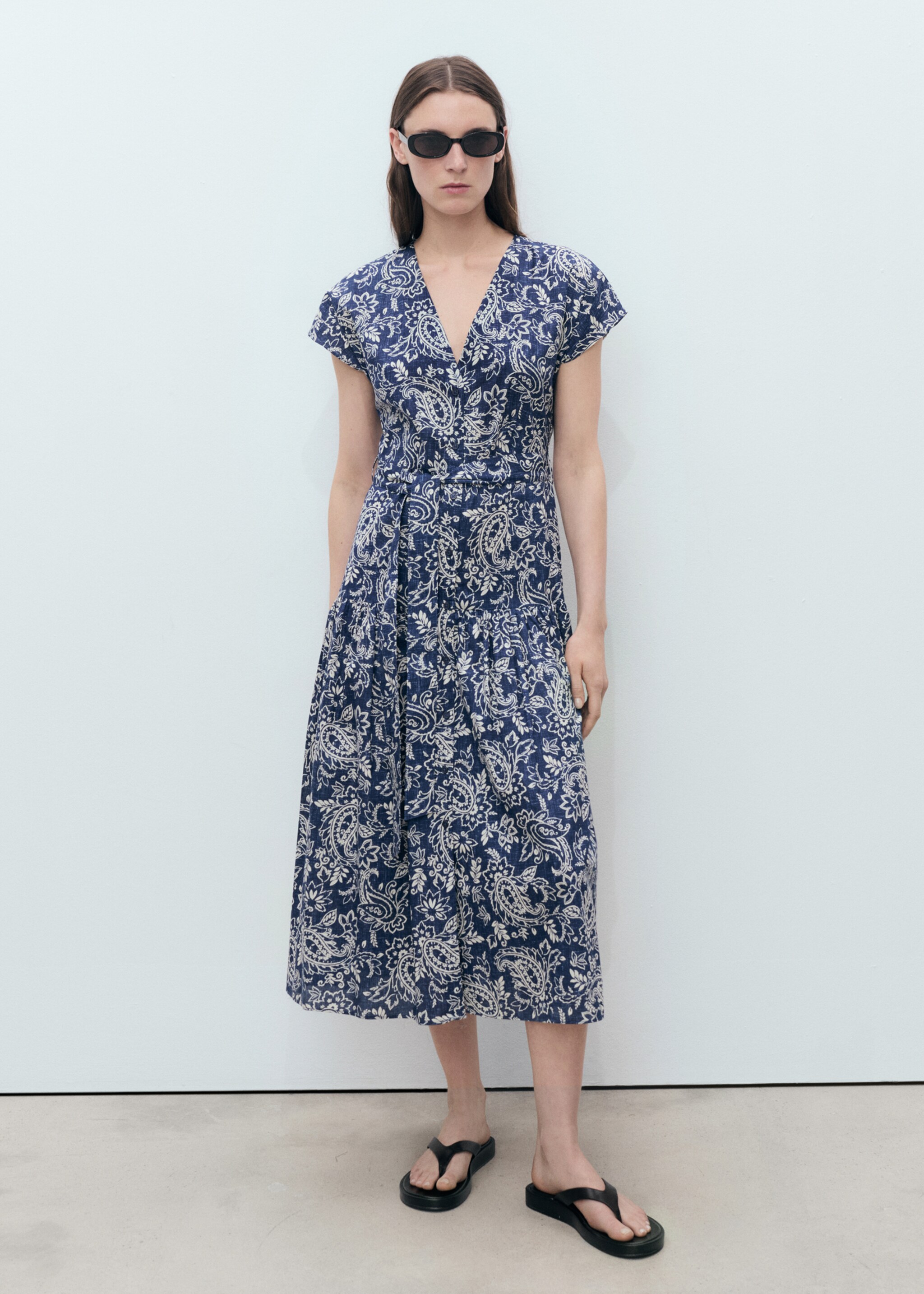 Paisley flared dress with belt - General plane