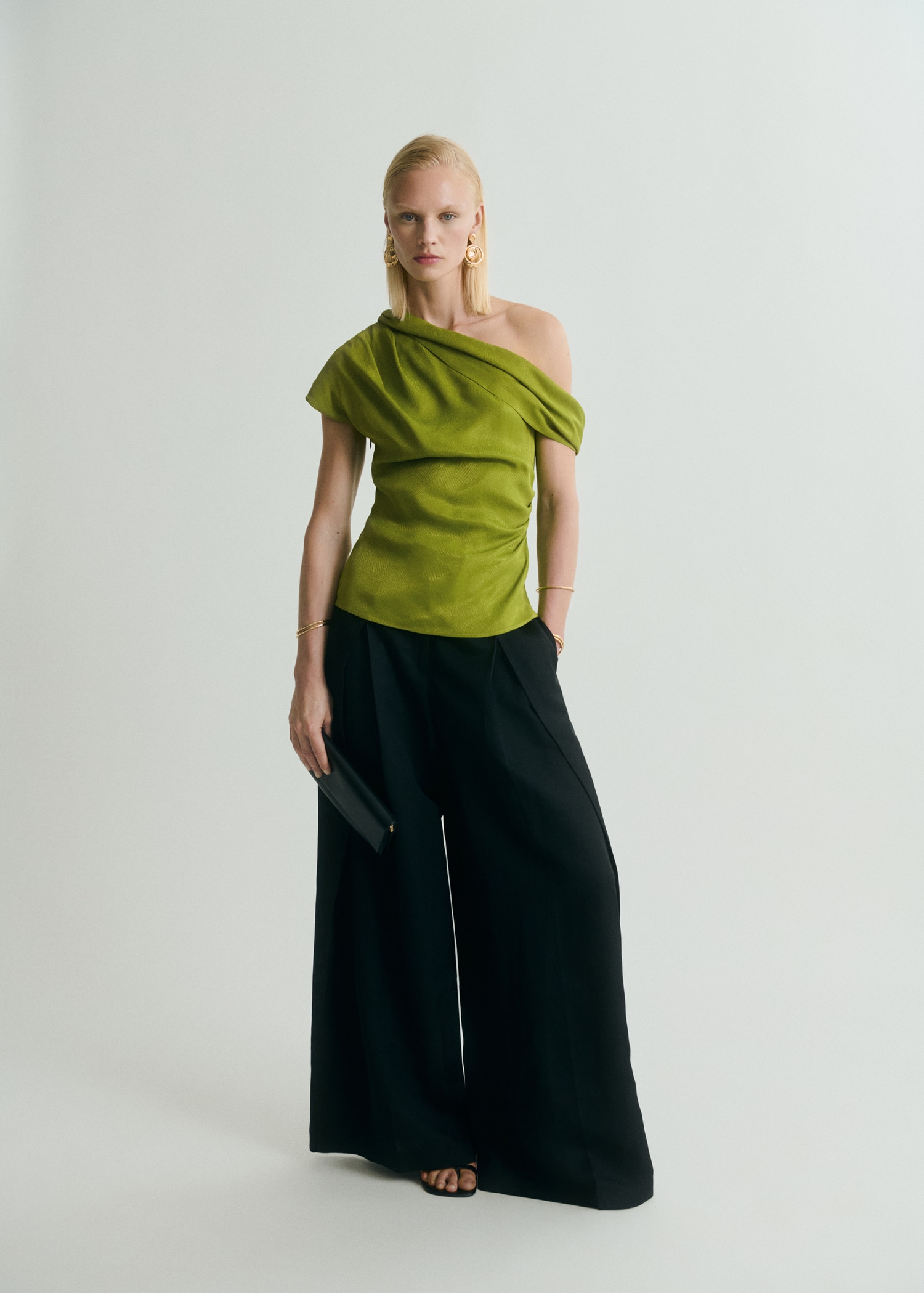 Satin blouse with asymmetrical neck - Women | MANGO USA