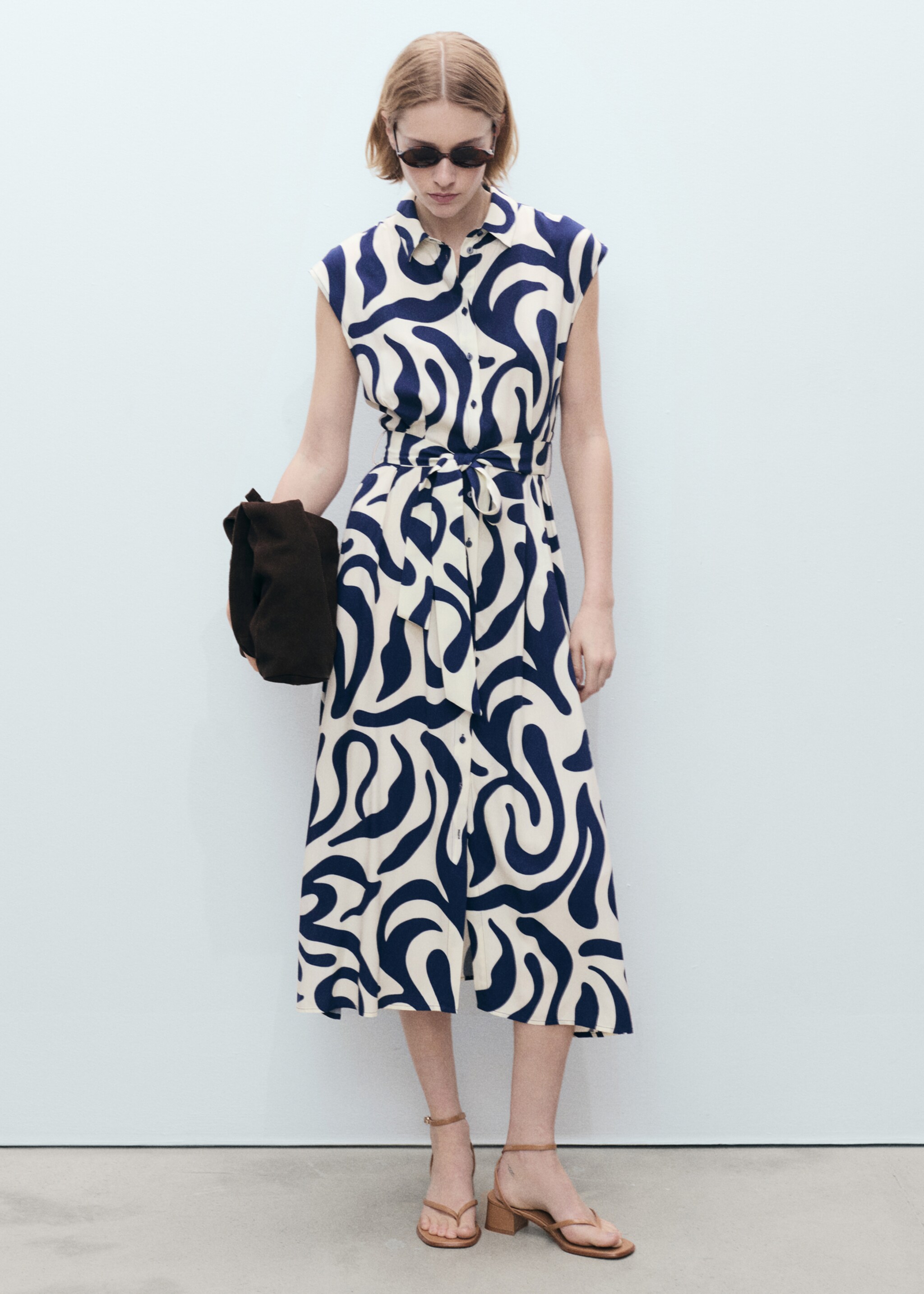 Printed shirt dress with belt - General plane