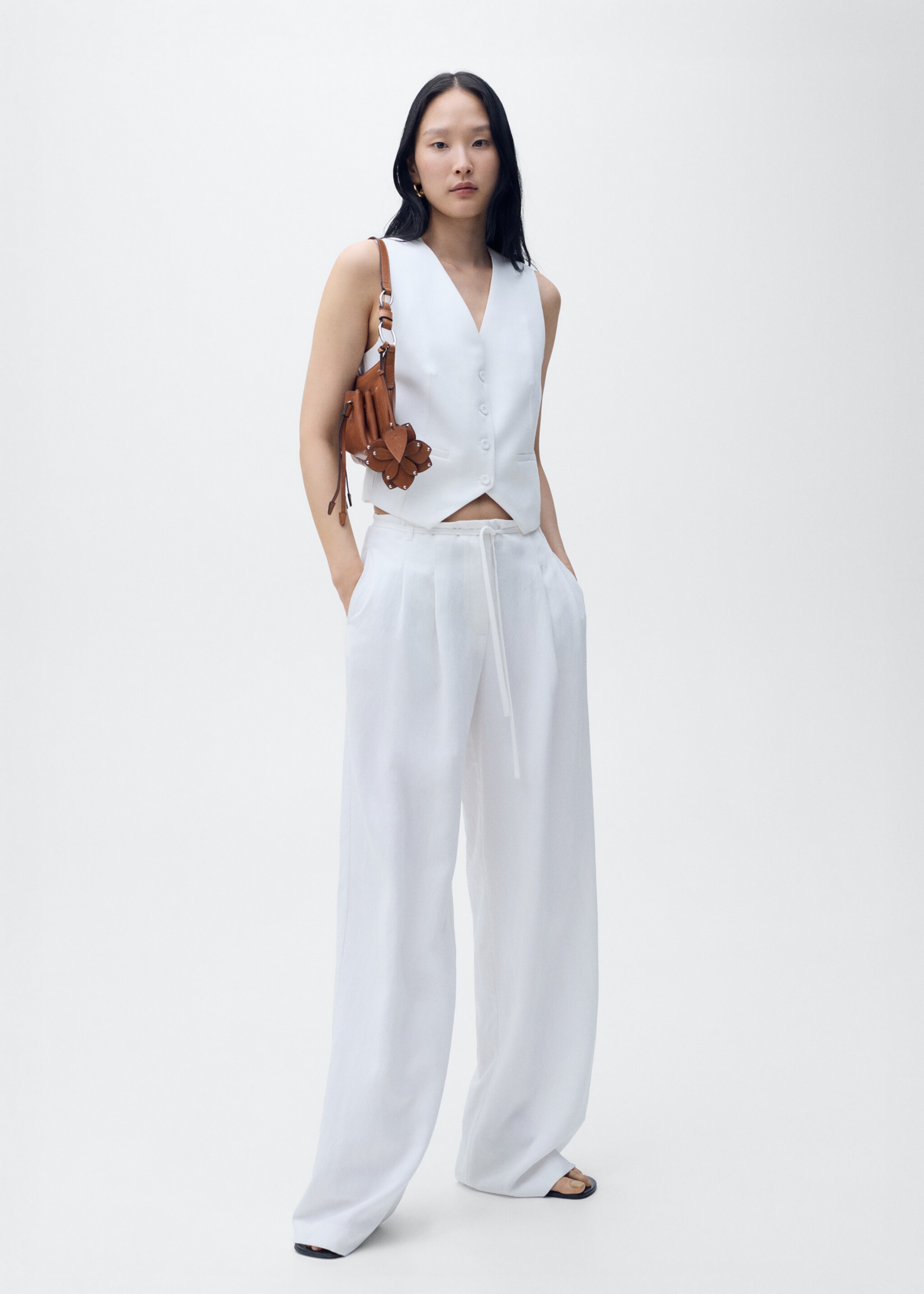 Lyocell suit trousers with bow belt - General plane